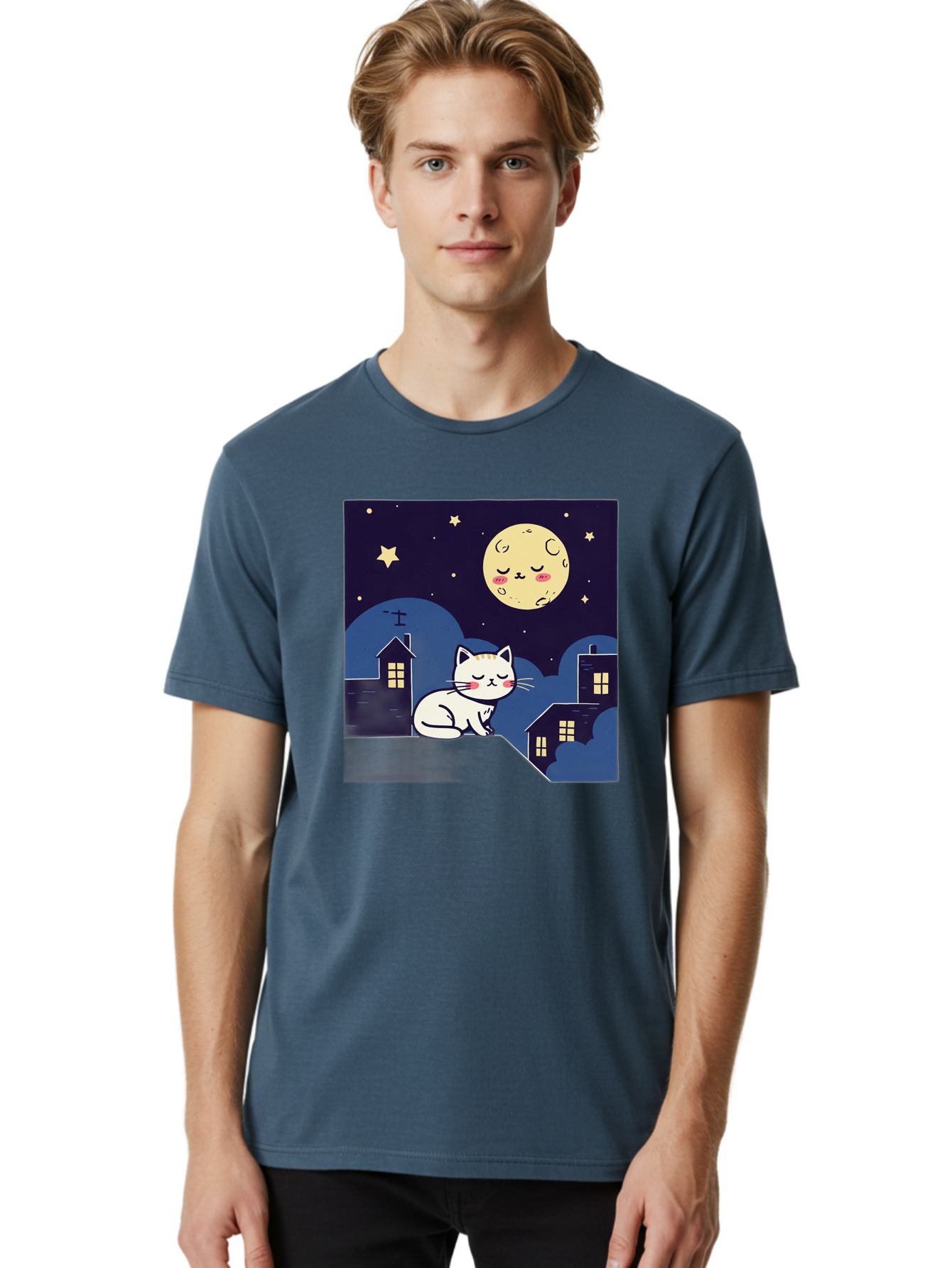 Sleeping-Cat-Under-Moonlight Men'S Graphic Tee, 100% Cotton, Comfortable Casual Summer Wear, Machine Washable, Vintage Camera, Old Camera, Antique Camera, Black Camera, Classic Photography, Photography Equipment, Nostalgic Device, Film Camera, Baj249