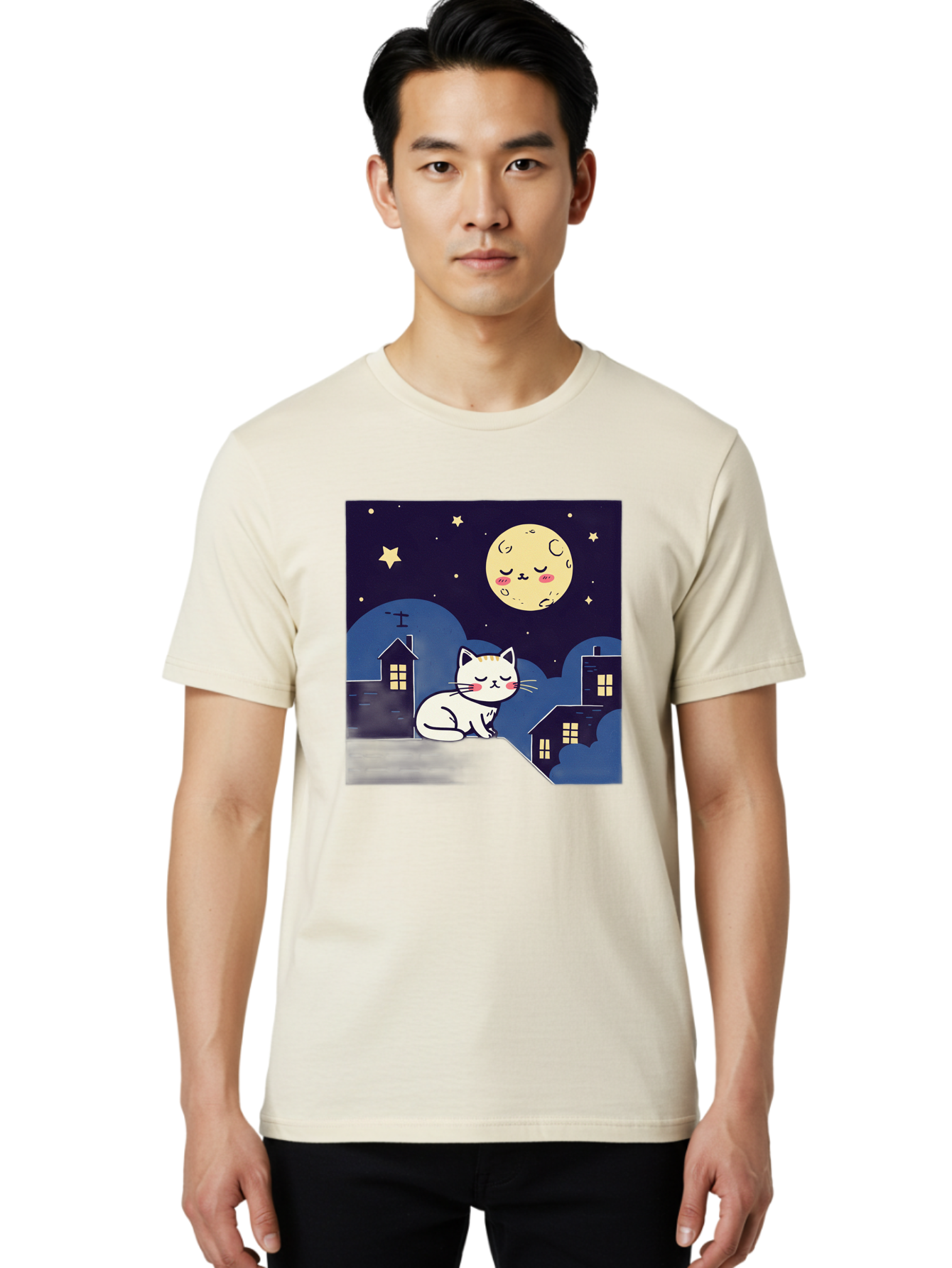 Sleeping-Cat-Under-Moonlight Men'S Graphic Tee, 100% Cotton, Comfortable Casual Summer Wear, Machine Washable, Vintage Camera, Old Camera, Antique Camera, Black Camera, Classic Photography, Photography Equipment, Nostalgic Device, Film Camera, Baj249