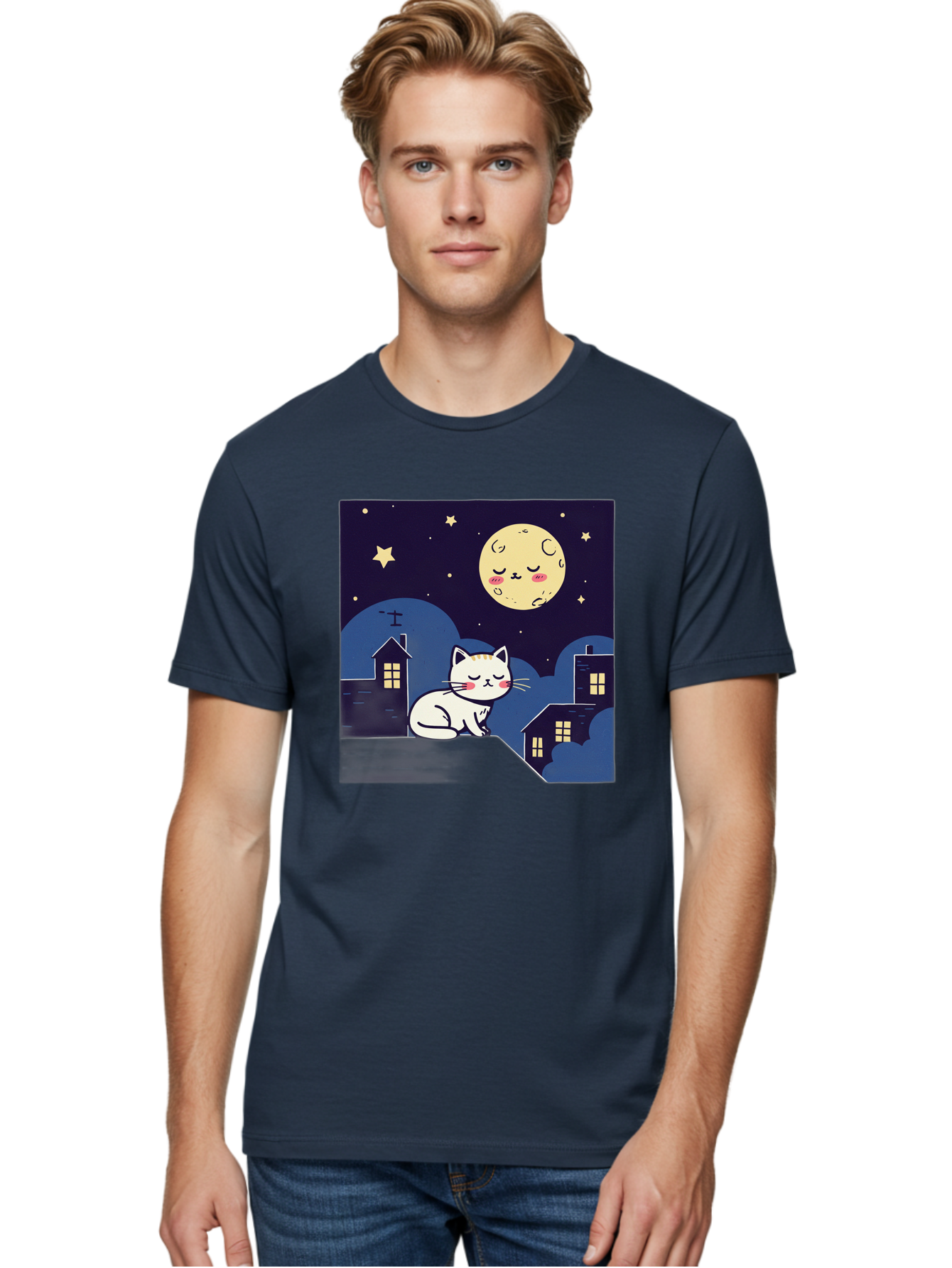Sleeping-Cat-Under-Moonlight Men'S Graphic Tee, 100% Cotton, Comfortable Casual Summer Wear, Machine Washable, Vintage Camera, Old Camera, Antique Camera, Black Camera, Classic Photography, Photography Equipment, Nostalgic Device, Film Camera, Baj249