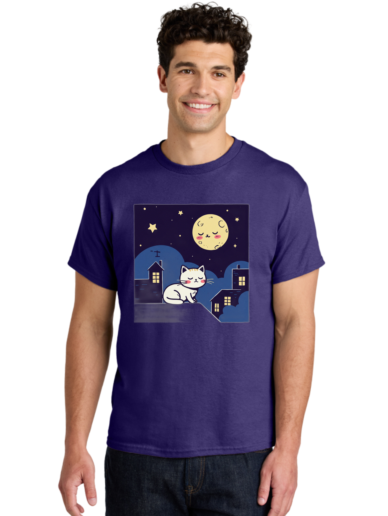 Sleeping-Cat-Under-Moonlight Men'S Graphic Tee, 100% Cotton, Comfortable Casual Summer Wear, Machine Washable, Vintage Camera, Old Camera, Antique Camera, Black Camera, Classic Photography, Photography Equipment, Nostalgic Device, Film Camera, Baj249