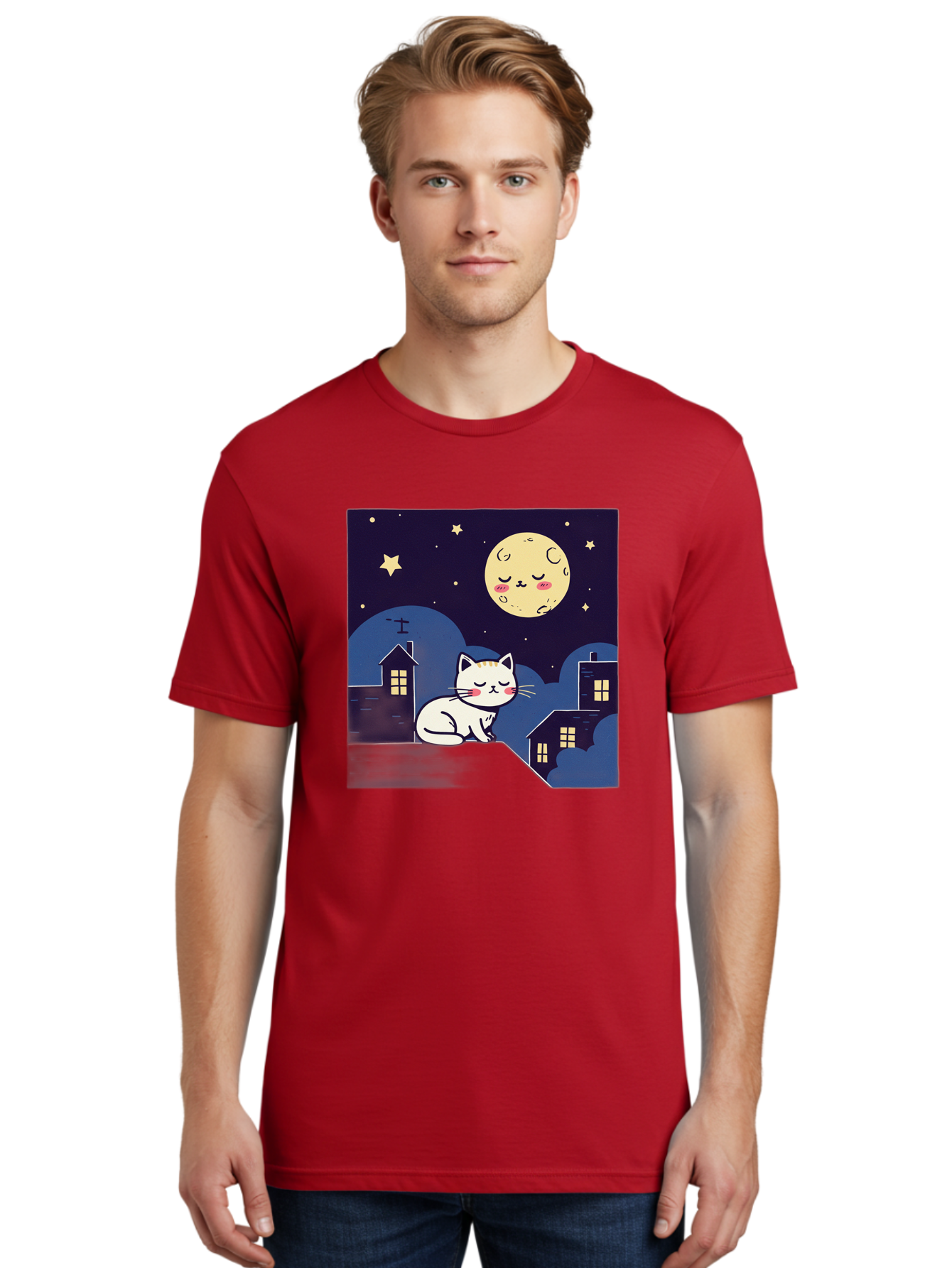 Sleeping-Cat-Under-Moonlight Men'S Graphic Tee, 100% Cotton, Comfortable Casual Summer Wear, Machine Washable, Vintage Camera, Old Camera, Antique Camera, Black Camera, Classic Photography, Photography Equipment, Nostalgic Device, Film Camera, Baj249