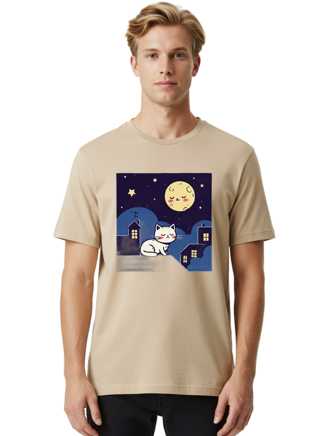 Sleeping-Cat-Under-Moonlight Men'S Graphic Tee, 100% Cotton, Comfortable Casual Summer Wear, Machine Washable, Vintage Camera, Old Camera, Antique Camera, Black Camera, Classic Photography, Photography Equipment, Nostalgic Device, Film Camera, Baj249