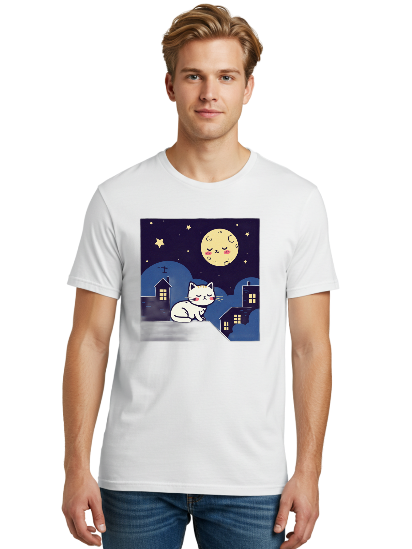 Sleeping-Cat-Under-Moonlight Men'S Graphic Tee, 100% Cotton, Comfortable Casual Summer Wear, Machine Washable, Vintage Camera, Old Camera, Antique Camera, Black Camera, Classic Photography, Photography Equipment, Nostalgic Device, Film Camera, Baj249