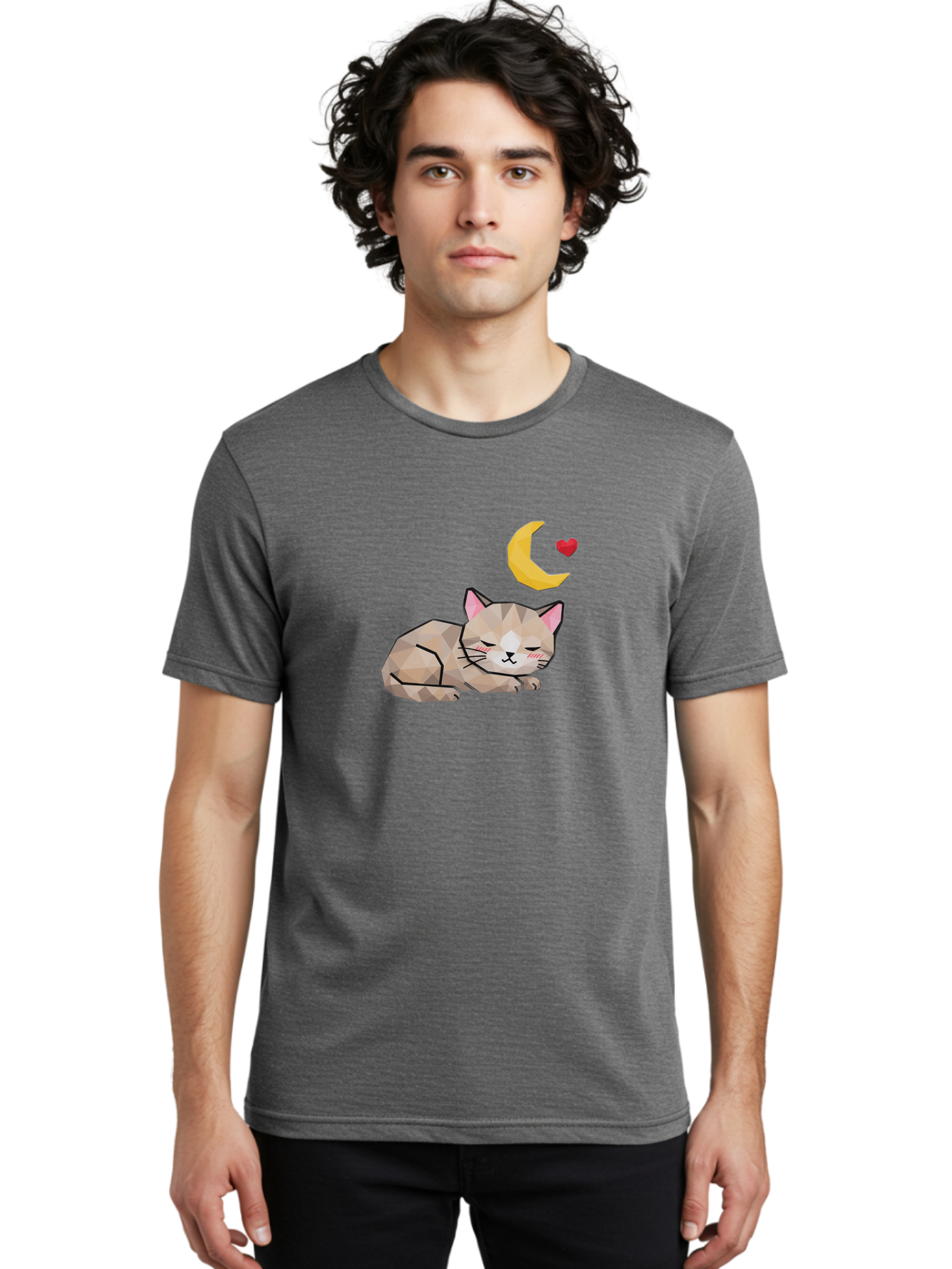 Sleeping-Cat-With-Moon-And-Heart Men'S Graphic Tee, 100% Cotton, Comfortable Casual Summer Wear, Machine Washable, Vintage Camera, Old Camera, Antique Camera, Black Camera, Classic Photography, Photography Equipment, Nostalgic Device, Baj250