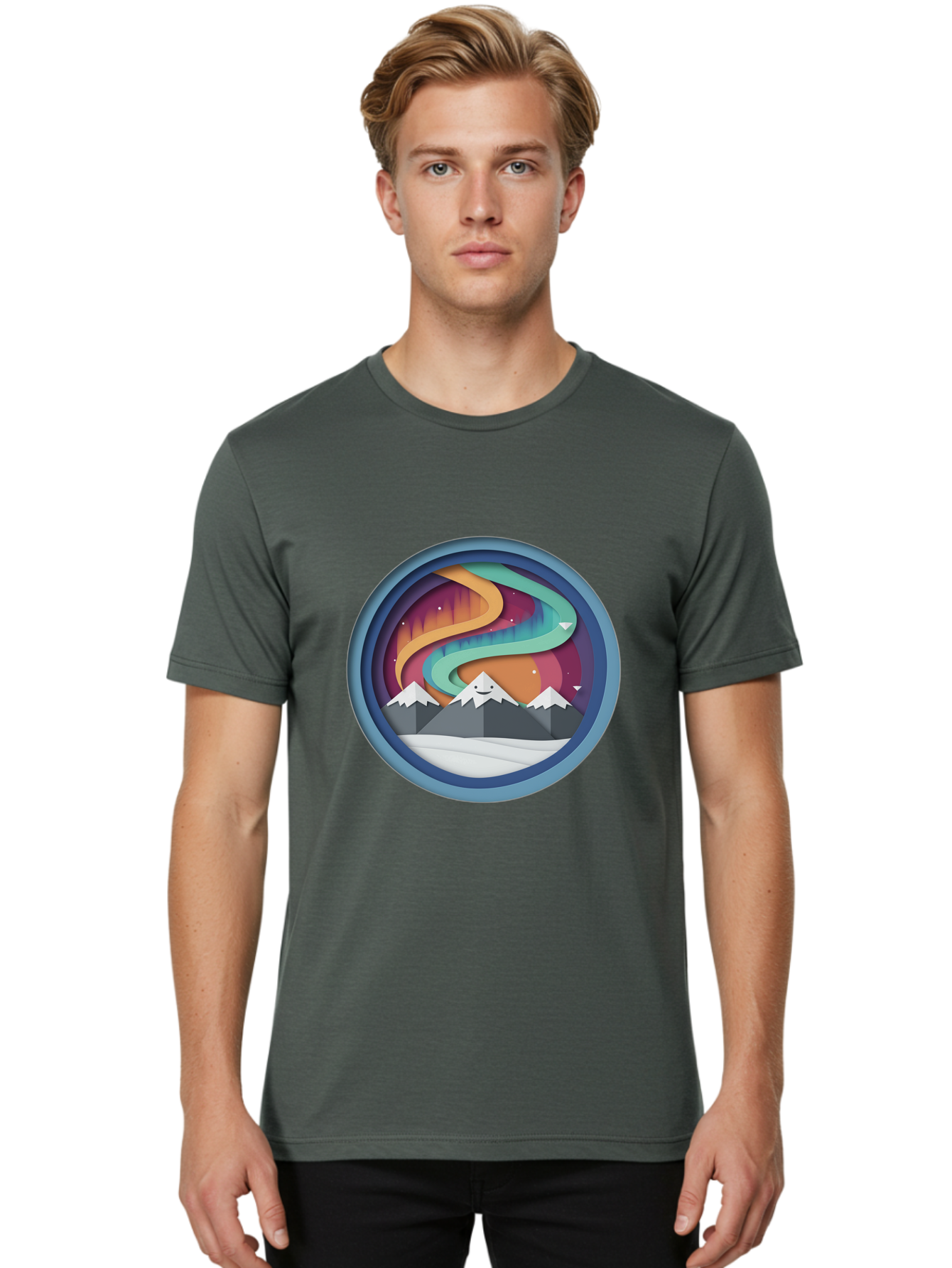 Stylized-Mountain-Landscape Men'S Graphic Tee, 100% Cotton, Comfortable Casual Summer Wear, Machine Washable, Vintage Camera, Old Camera, Antique Camera, Black Camera, Classic Photography, Photography Equipment, Nostalgic Device, Film Camera, Baj263