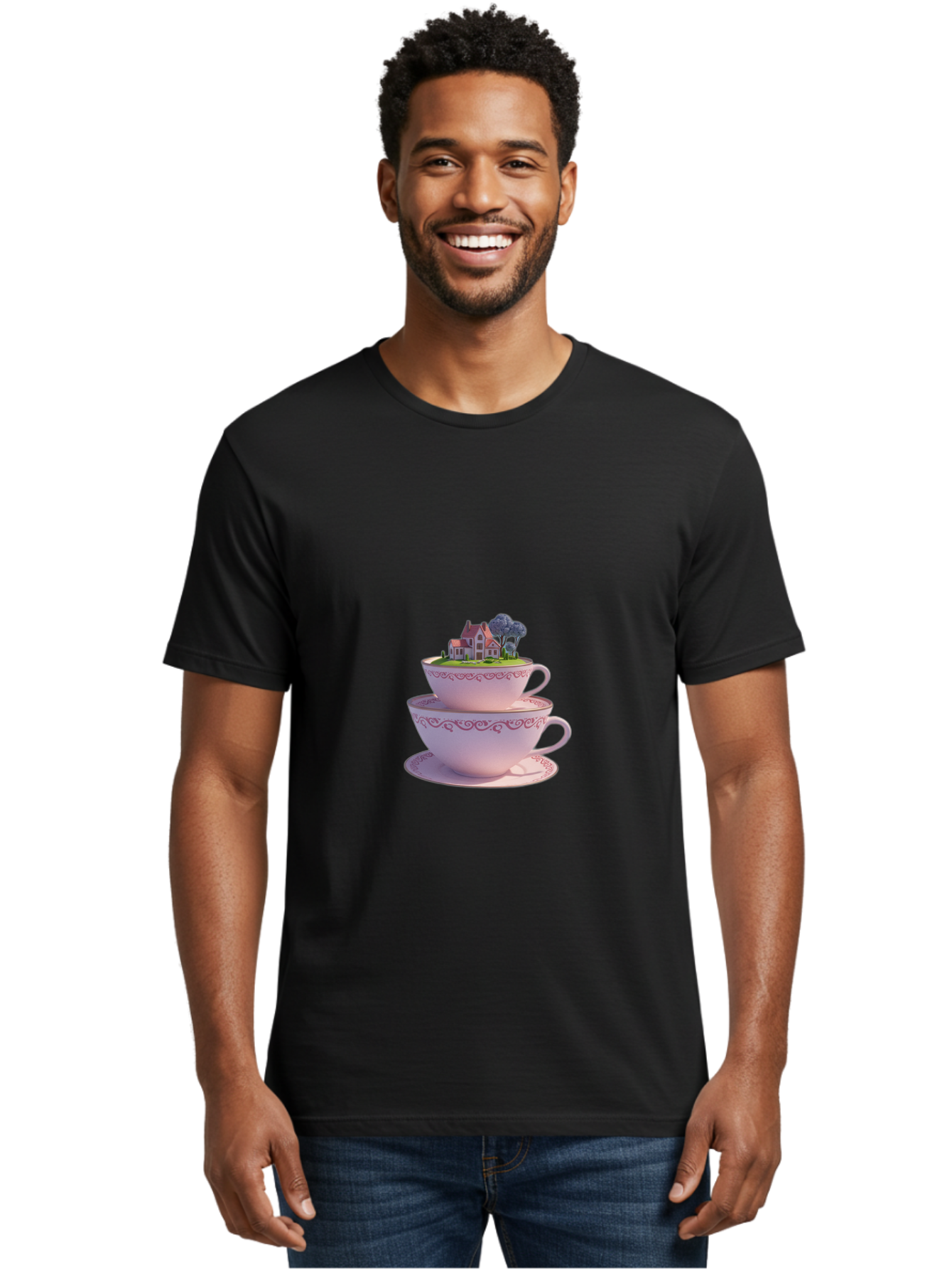 Teacups-With-Cottage Men'S Graphic Tee, 100% Cotton, Comfortable Casual Summer Wear, Machine Washable, Vintage Camera, Old Camera, Antique Camera, Black Camera, Classic Photography, Photography Equipment, Nostalgic Device, Film Camera, Baj265