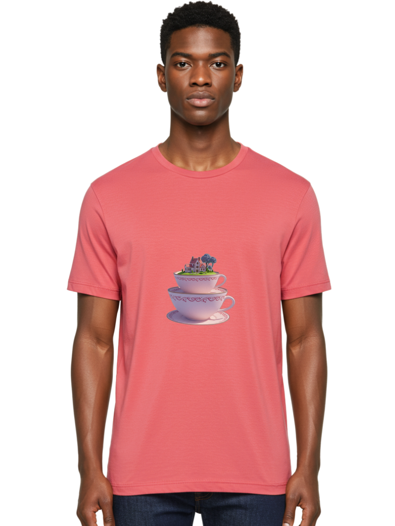 Teacups-With-Cottage Men'S Graphic Tee, 100% Cotton, Comfortable Casual Summer Wear, Machine Washable, Vintage Camera, Old Camera, Antique Camera, Black Camera, Classic Photography, Photography Equipment, Nostalgic Device, Film Camera, Baj265