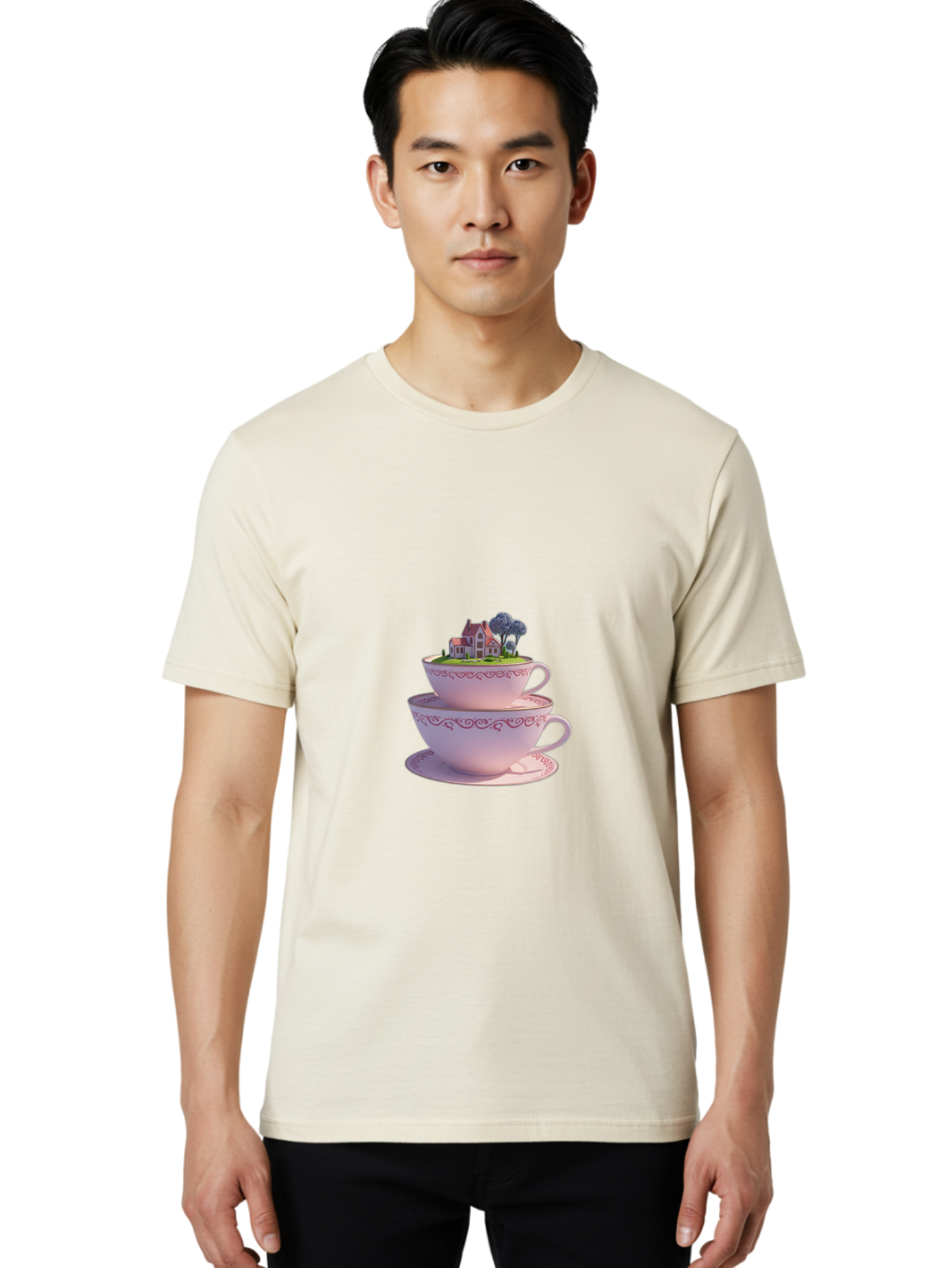 Teacups-With-Cottage Men'S Graphic Tee, 100% Cotton, Comfortable Casual Summer Wear, Machine Washable, Vintage Camera, Old Camera, Antique Camera, Black Camera, Classic Photography, Photography Equipment, Nostalgic Device, Film Camera, Baj265
