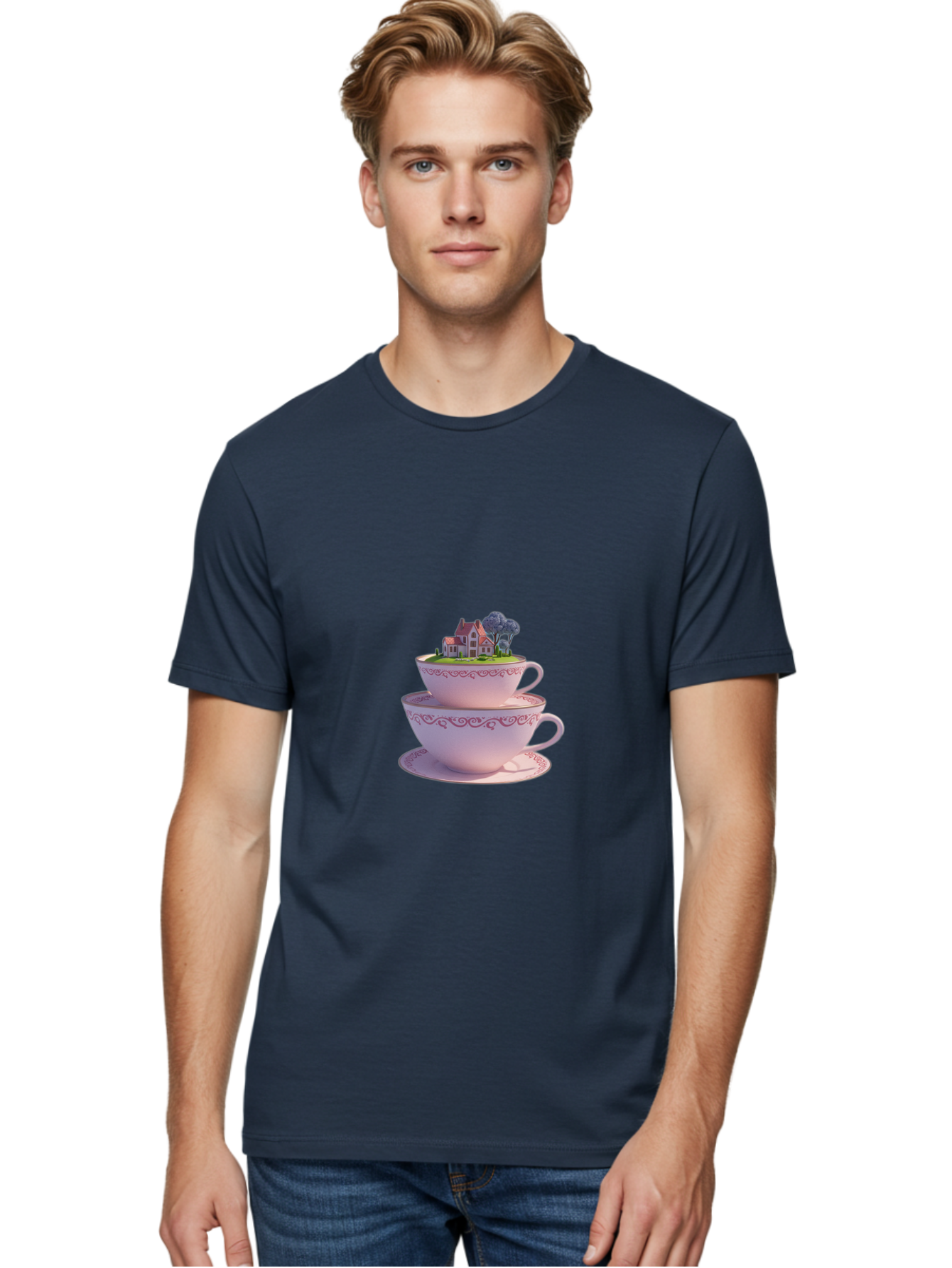 Teacups-With-Cottage Men'S Graphic Tee, 100% Cotton, Comfortable Casual Summer Wear, Machine Washable, Vintage Camera, Old Camera, Antique Camera, Black Camera, Classic Photography, Photography Equipment, Nostalgic Device, Film Camera, Baj265