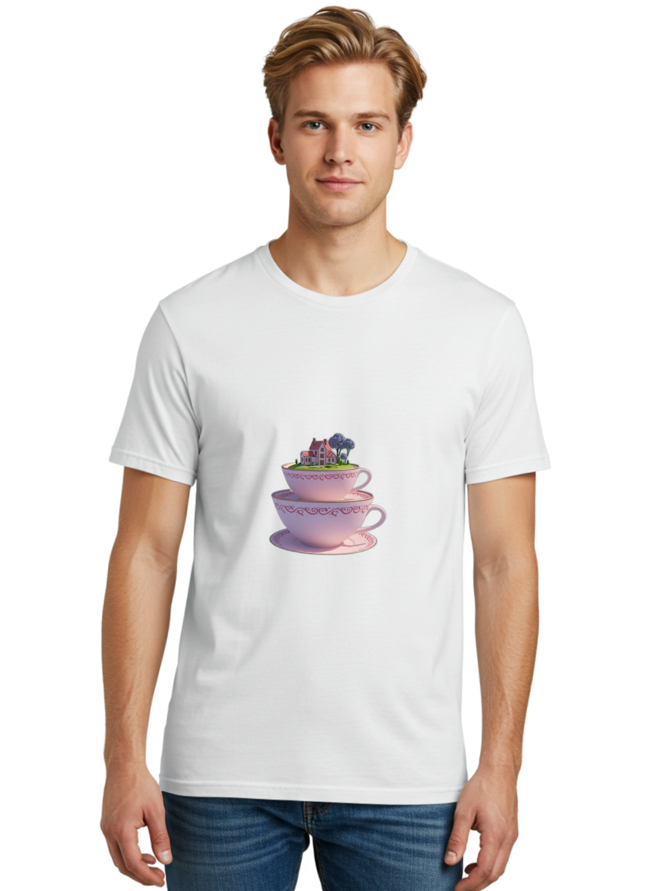 Teacups-With-Cottage Men'S Graphic Tee, 100% Cotton, Comfortable Casual Summer Wear, Machine Washable, Vintage Camera, Old Camera, Antique Camera, Black Camera, Classic Photography, Photography Equipment, Nostalgic Device, Film Camera, Baj265