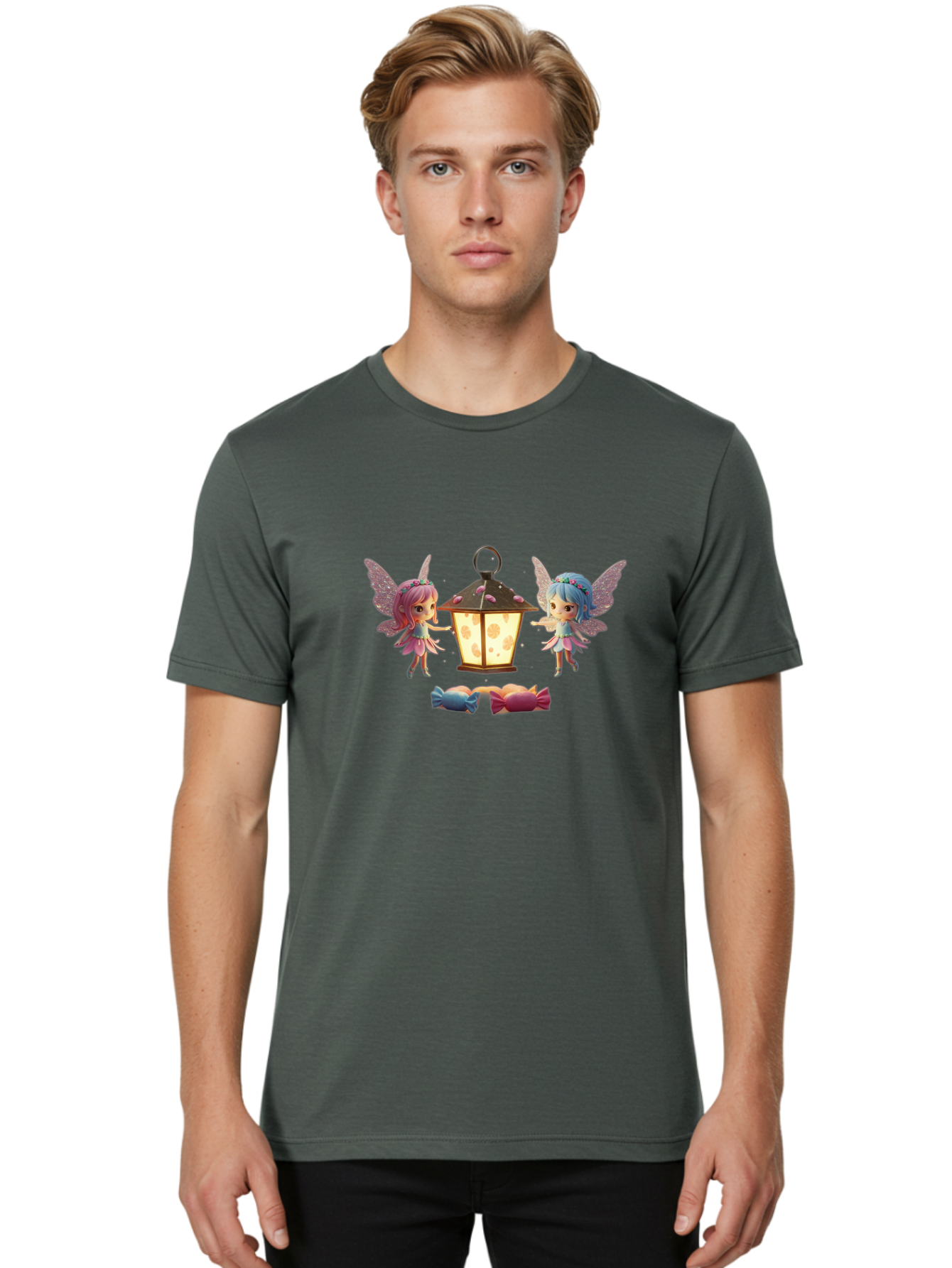 Two-Fairies-With-Lantern-1 Men'S Graphic Tee, 100% Cotton, Comfortable Casual Summer Wear, Machine Washable, Vintage Camera, Old Camera, Antique Camera, Black Camera, Classic Photography, Photography Equipment, Nostalgic Device, Film Camera, Baj283