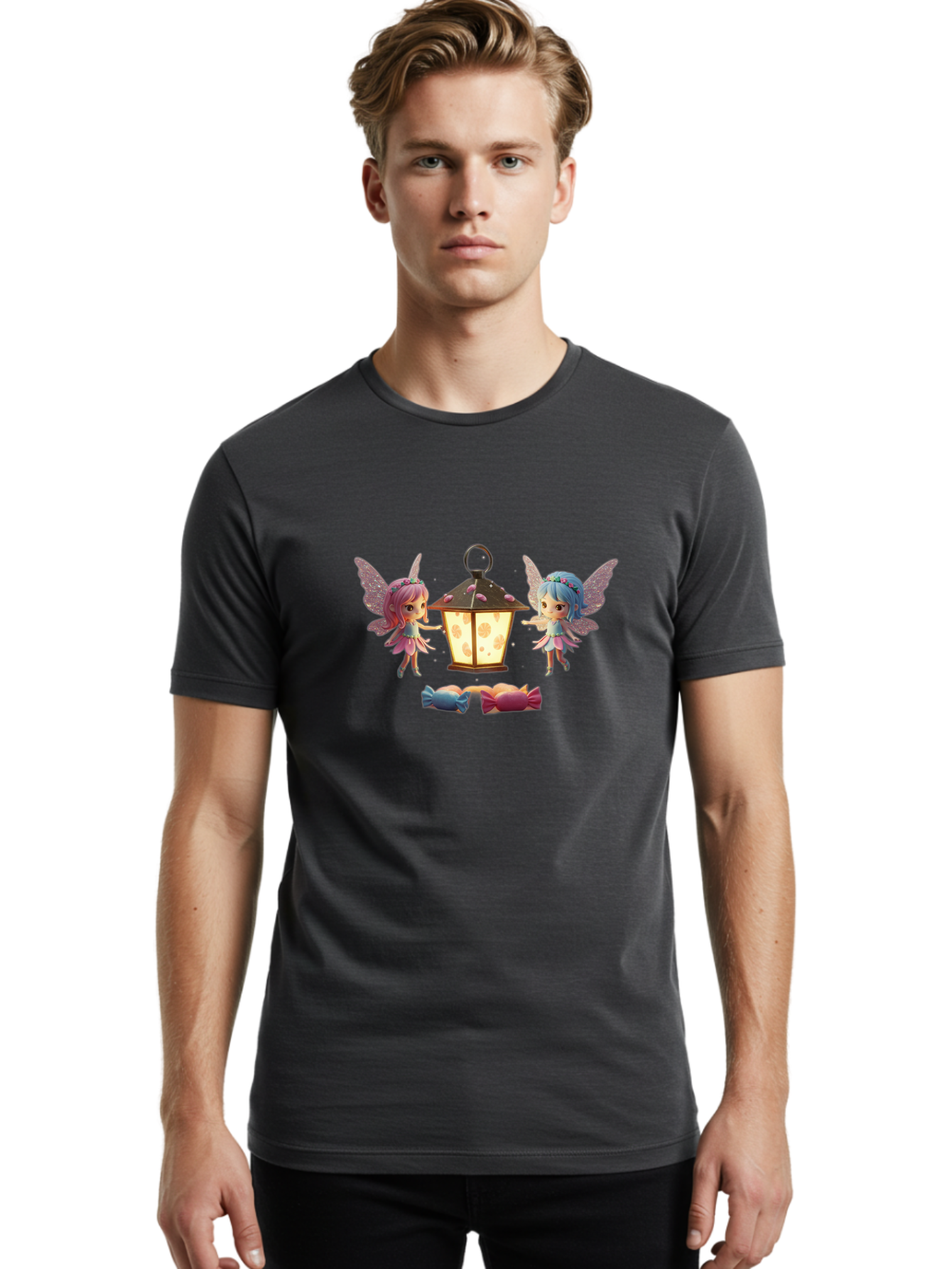 Two-Fairies-With-Lantern-1 Men'S Graphic Tee, 100% Cotton, Comfortable Casual Summer Wear, Machine Washable, Vintage Camera, Old Camera, Antique Camera, Black Camera, Classic Photography, Photography Equipment, Nostalgic Device, Film Camera, Baj283