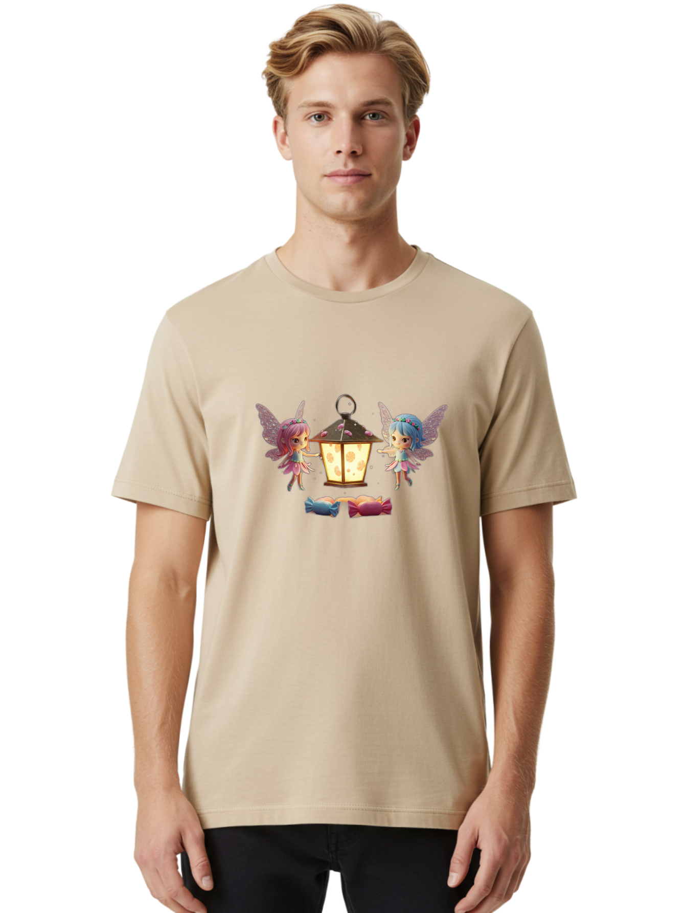 Two-Fairies-With-Lantern-1 Men'S Graphic Tee, 100% Cotton, Comfortable Casual Summer Wear, Machine Washable, Vintage Camera, Old Camera, Antique Camera, Black Camera, Classic Photography, Photography Equipment, Nostalgic Device, Film Camera, Baj283
