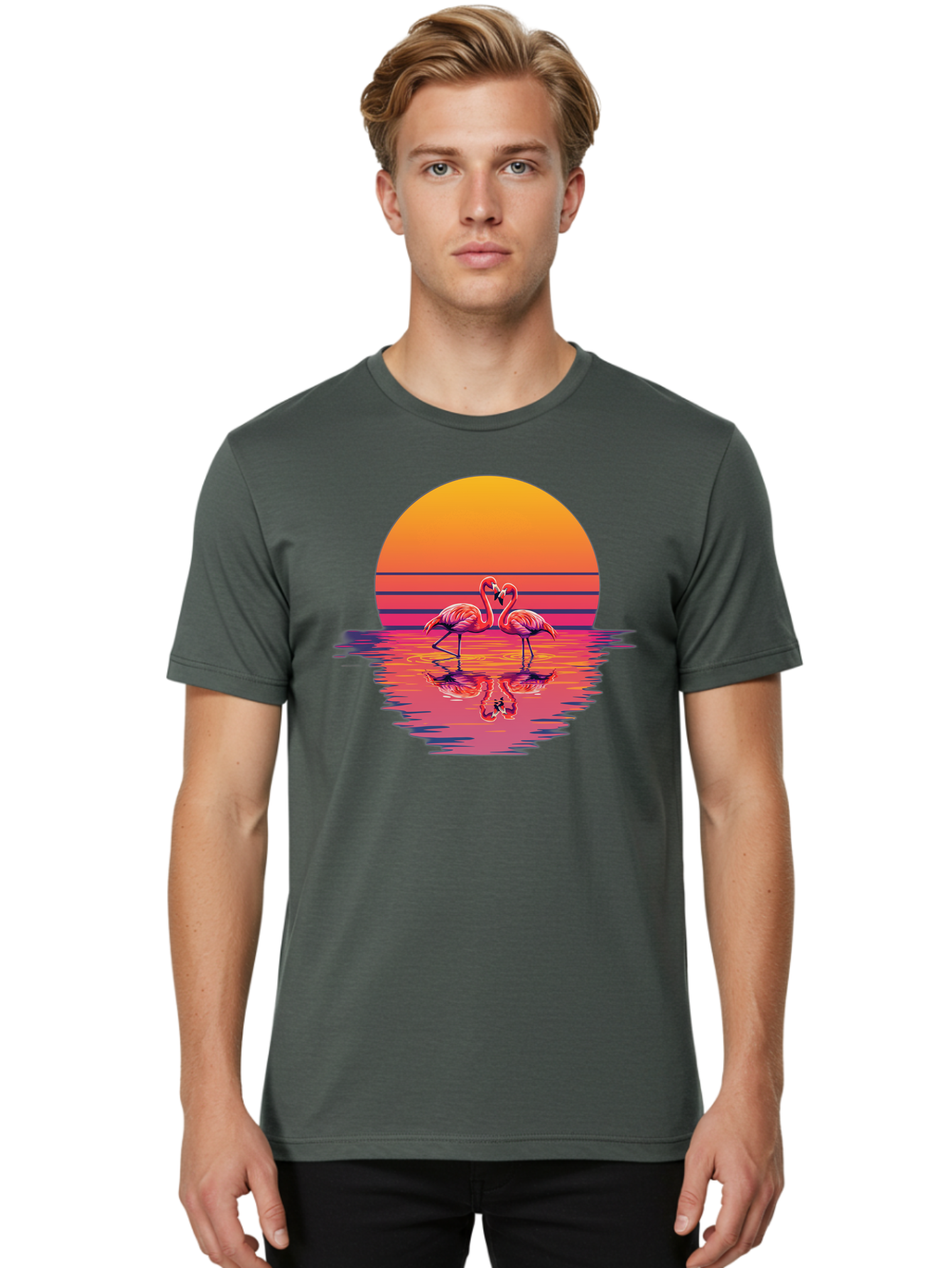 Two-Flamingos-2 Men'S Graphic Tee, 100% Cotton, Comfortable Casual Summer Wear, Machine Washable, Vintage Camera, Old Camera, Antique Camera, Black Camera, Classic Photography, Photography Equipment, Nostalgic Device, Film Camera, Camera Art Baj287