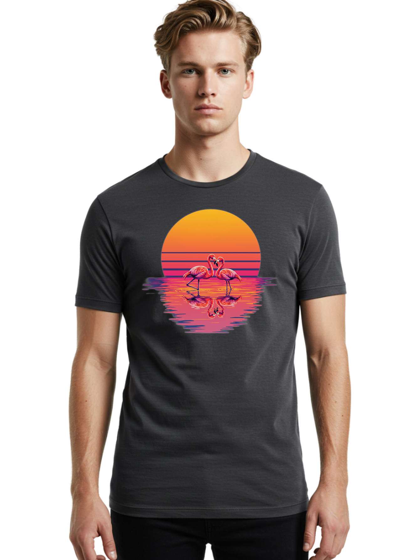 Two-Flamingos-2 Men'S Graphic Tee, 100% Cotton, Comfortable Casual Summer Wear, Machine Washable, Vintage Camera, Old Camera, Antique Camera, Black Camera, Classic Photography, Photography Equipment, Nostalgic Device, Film Camera, Camera Art Baj287