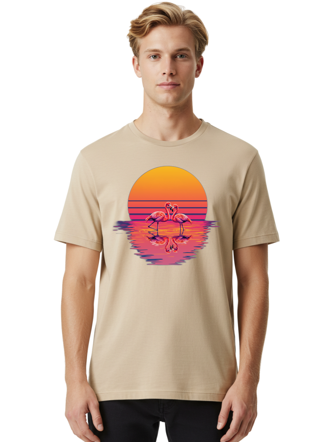 Two-Flamingos-2 Men'S Graphic Tee, 100% Cotton, Comfortable Casual Summer Wear, Machine Washable, Vintage Camera, Old Camera, Antique Camera, Black Camera, Classic Photography, Photography Equipment, Nostalgic Device, Film Camera, Camera Art Baj287