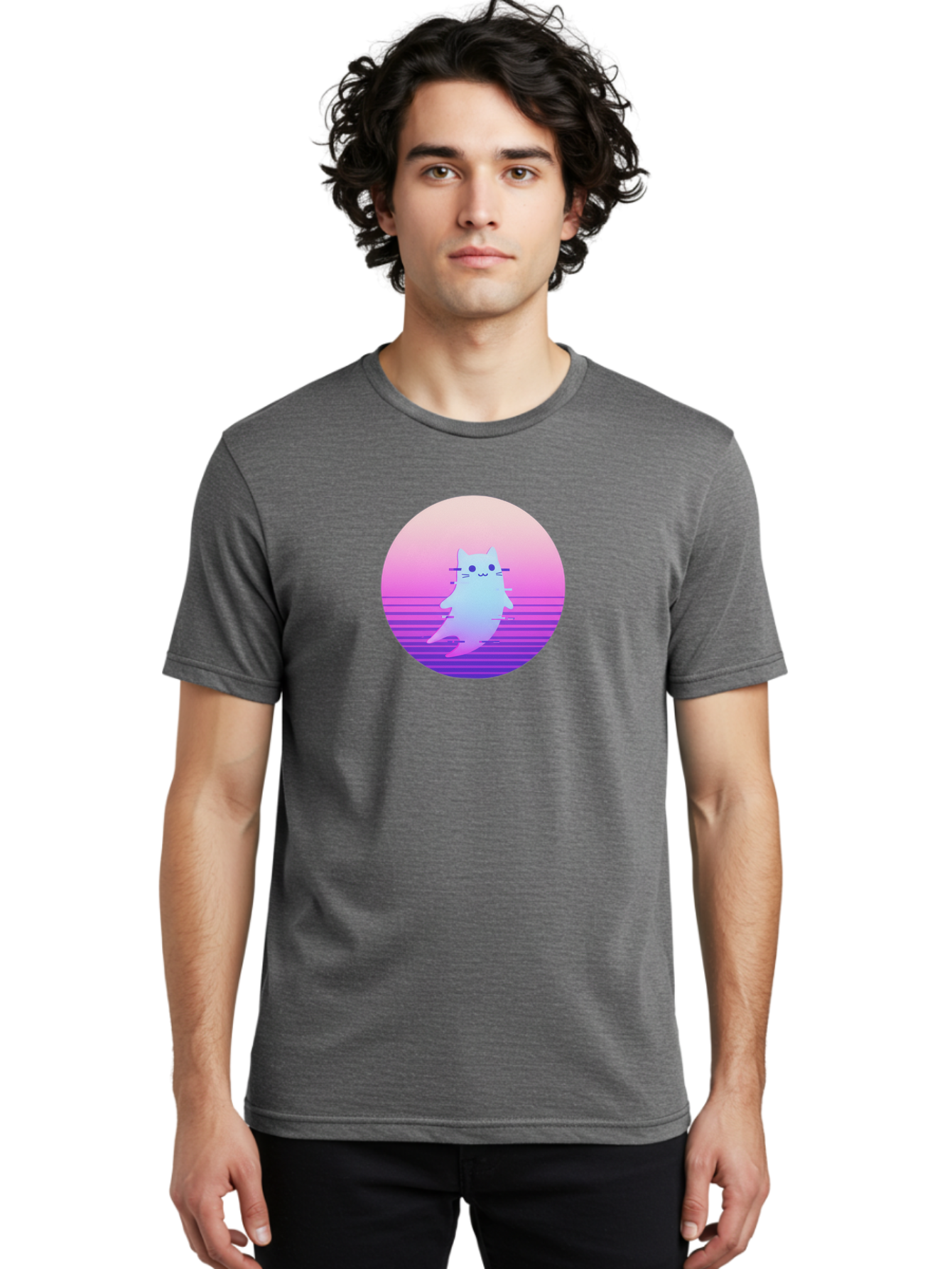 Vaporwave-Cat-1 Men'S Graphic Tee, 100% Cotton, Comfortable Casual Summer Wear, Machine Washable, Vintage Camera, Old Camera, Antique Camera, Black Camera, Classic Photography, Photography Equipment, Nostalgic Device, Film Camera, Camera Art Baj289