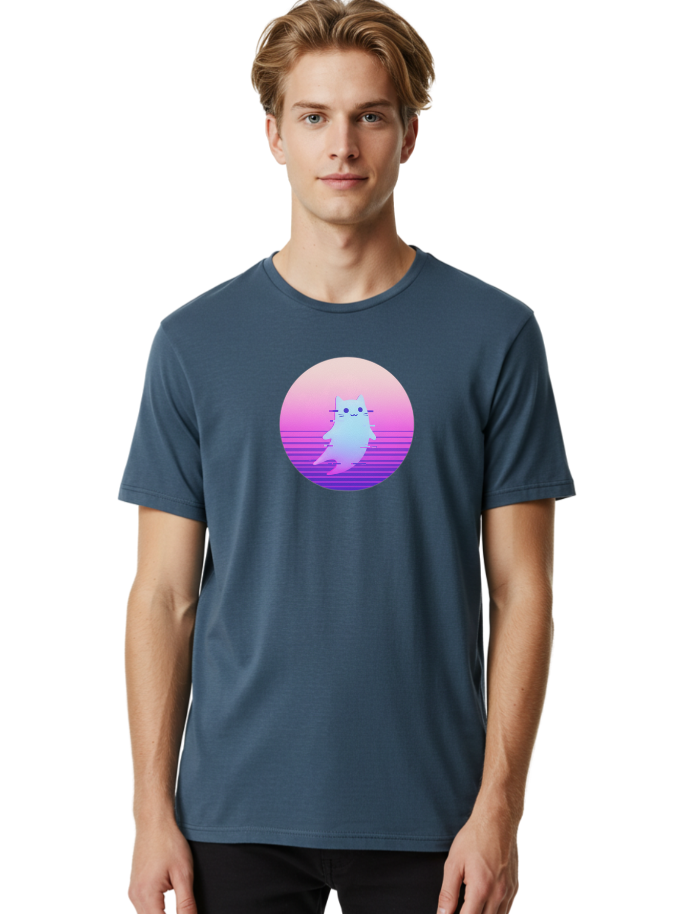 Vaporwave-Cat-1 Men'S Graphic Tee, 100% Cotton, Comfortable Casual Summer Wear, Machine Washable, Vintage Camera, Old Camera, Antique Camera, Black Camera, Classic Photography, Photography Equipment, Nostalgic Device, Film Camera, Camera Art Baj289