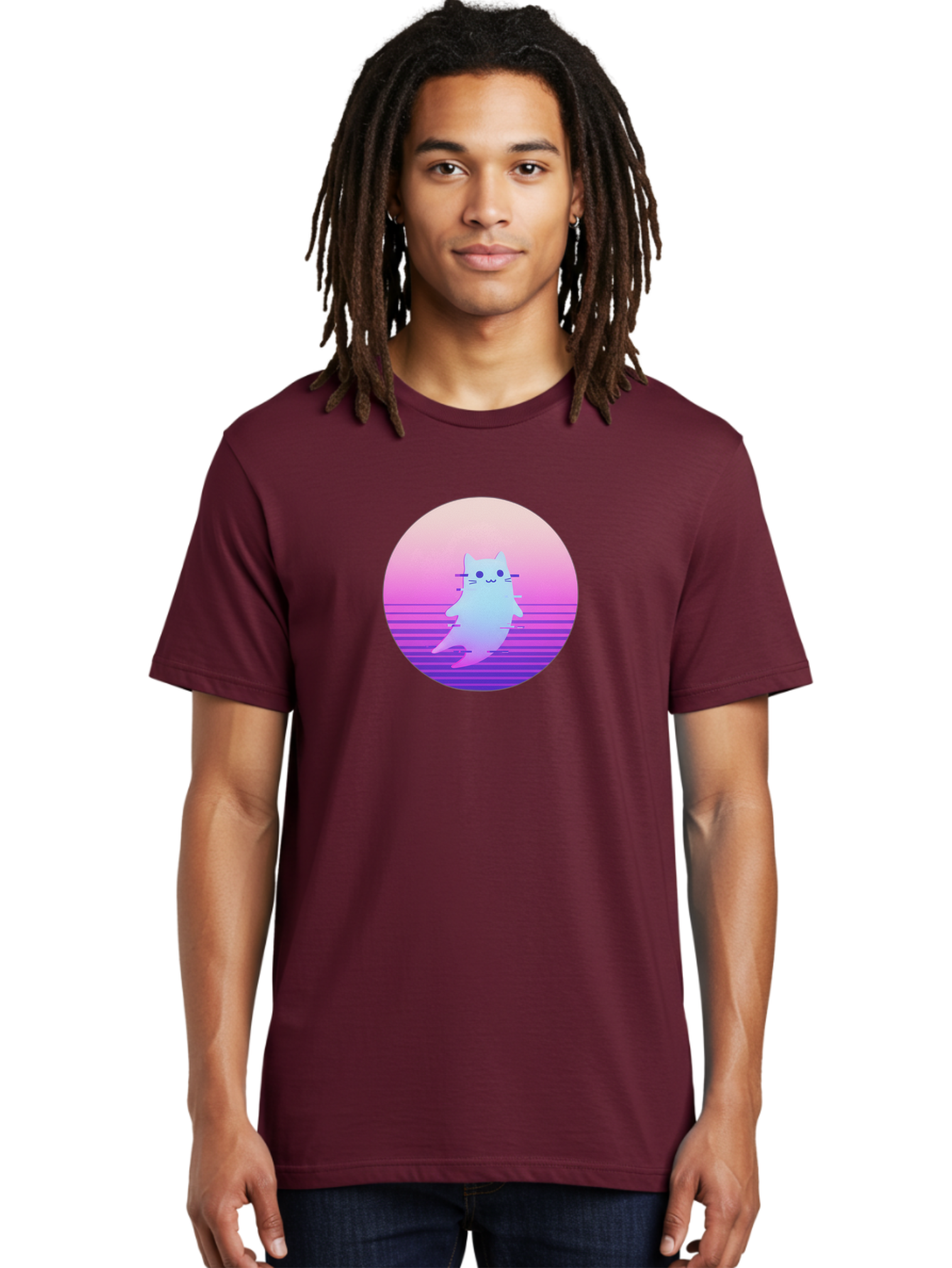 Vaporwave-Cat-1 Men'S Graphic Tee, 100% Cotton, Comfortable Casual Summer Wear, Machine Washable, Vintage Camera, Old Camera, Antique Camera, Black Camera, Classic Photography, Photography Equipment, Nostalgic Device, Film Camera, Camera Art Baj289