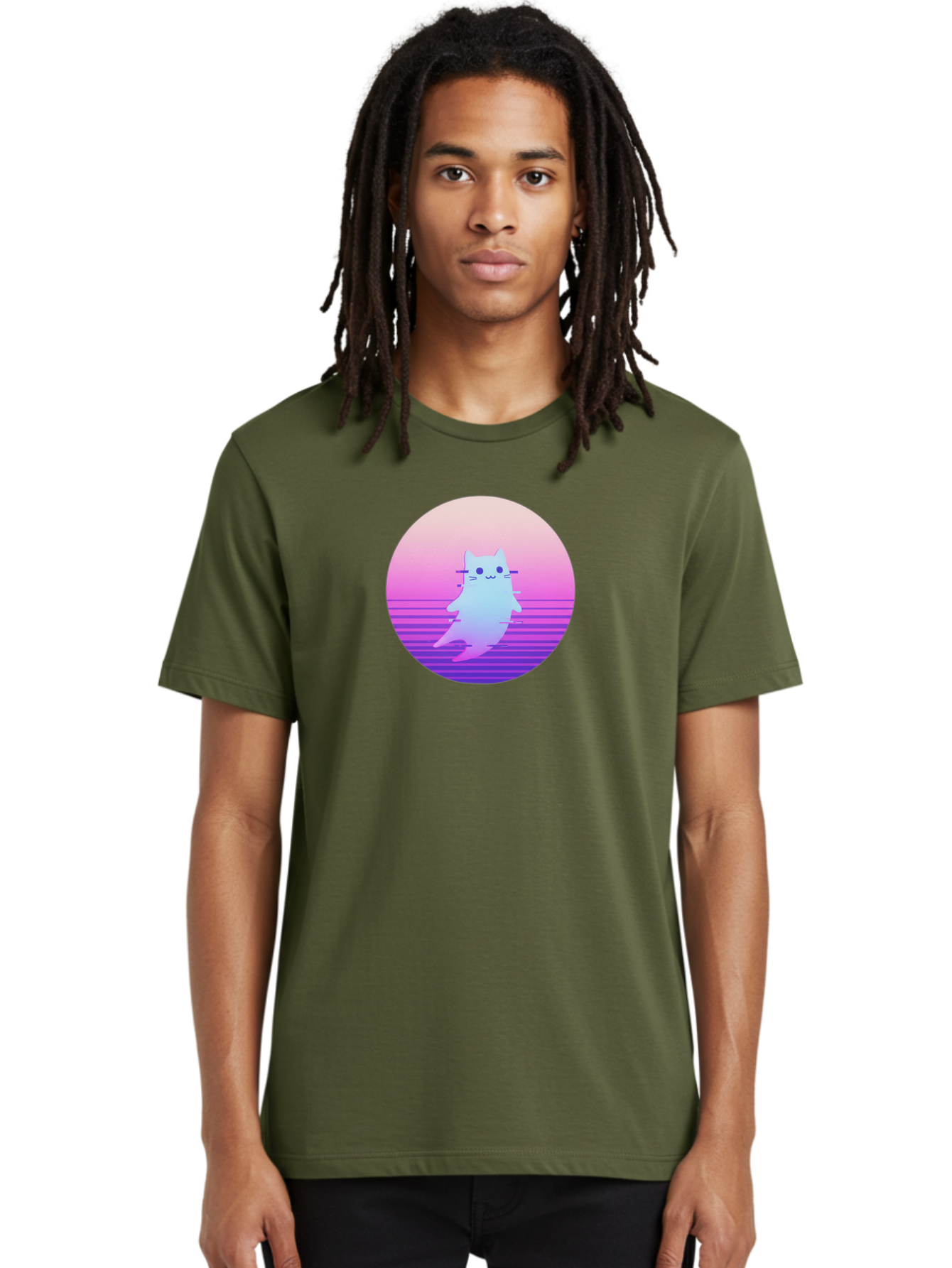 Vaporwave-Cat-1 Men'S Graphic Tee, 100% Cotton, Comfortable Casual Summer Wear, Machine Washable, Vintage Camera, Old Camera, Antique Camera, Black Camera, Classic Photography, Photography Equipment, Nostalgic Device, Film Camera, Camera Art Baj289