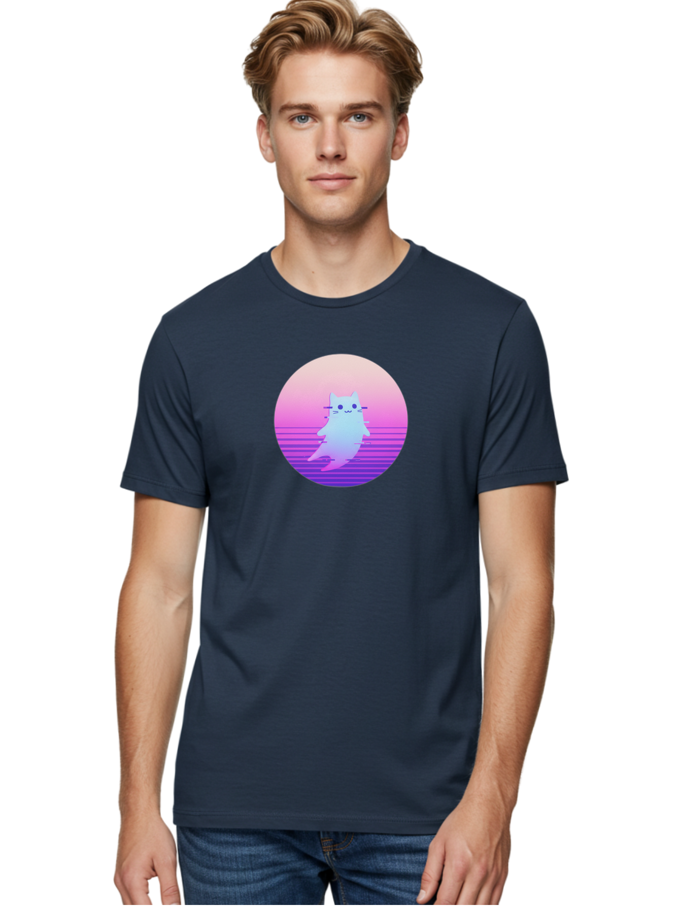 Vaporwave-Cat-1 Men'S Graphic Tee, 100% Cotton, Comfortable Casual Summer Wear, Machine Washable, Vintage Camera, Old Camera, Antique Camera, Black Camera, Classic Photography, Photography Equipment, Nostalgic Device, Film Camera, Camera Art Baj289