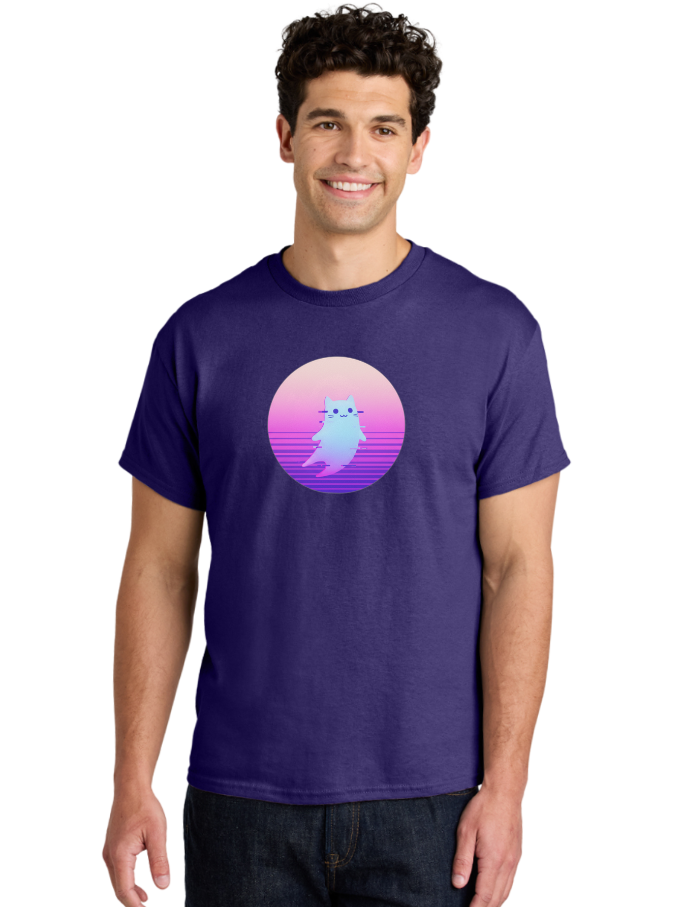 Vaporwave-Cat-1 Men'S Graphic Tee, 100% Cotton, Comfortable Casual Summer Wear, Machine Washable, Vintage Camera, Old Camera, Antique Camera, Black Camera, Classic Photography, Photography Equipment, Nostalgic Device, Film Camera, Camera Art Baj289