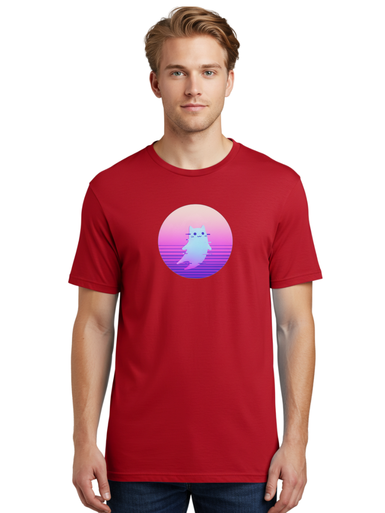 Vaporwave-Cat-1 Men'S Graphic Tee, 100% Cotton, Comfortable Casual Summer Wear, Machine Washable, Vintage Camera, Old Camera, Antique Camera, Black Camera, Classic Photography, Photography Equipment, Nostalgic Device, Film Camera, Camera Art Baj289