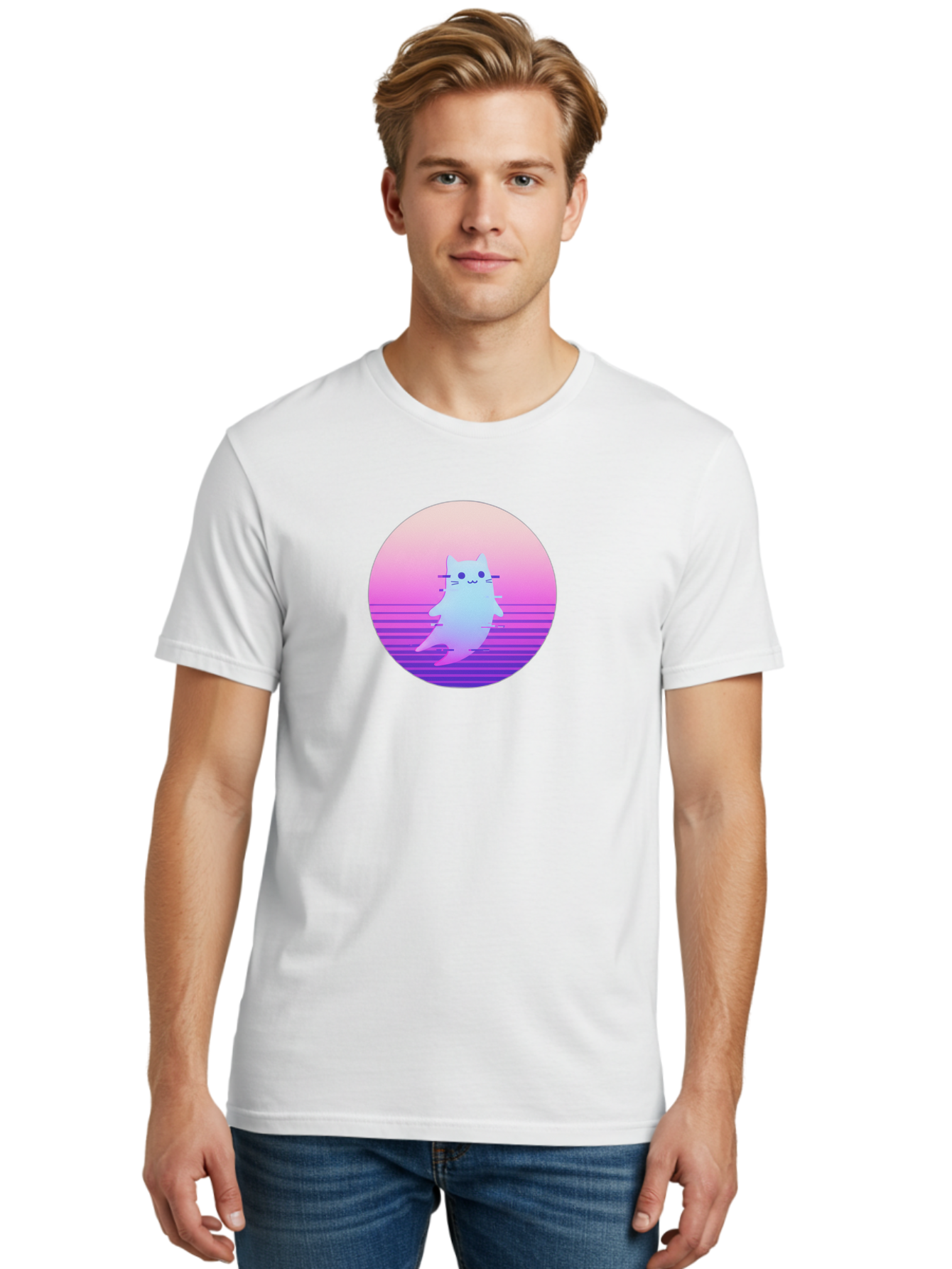 Vaporwave-Cat-1 Men'S Graphic Tee, 100% Cotton, Comfortable Casual Summer Wear, Machine Washable, Vintage Camera, Old Camera, Antique Camera, Black Camera, Classic Photography, Photography Equipment, Nostalgic Device, Film Camera, Camera Art Baj289