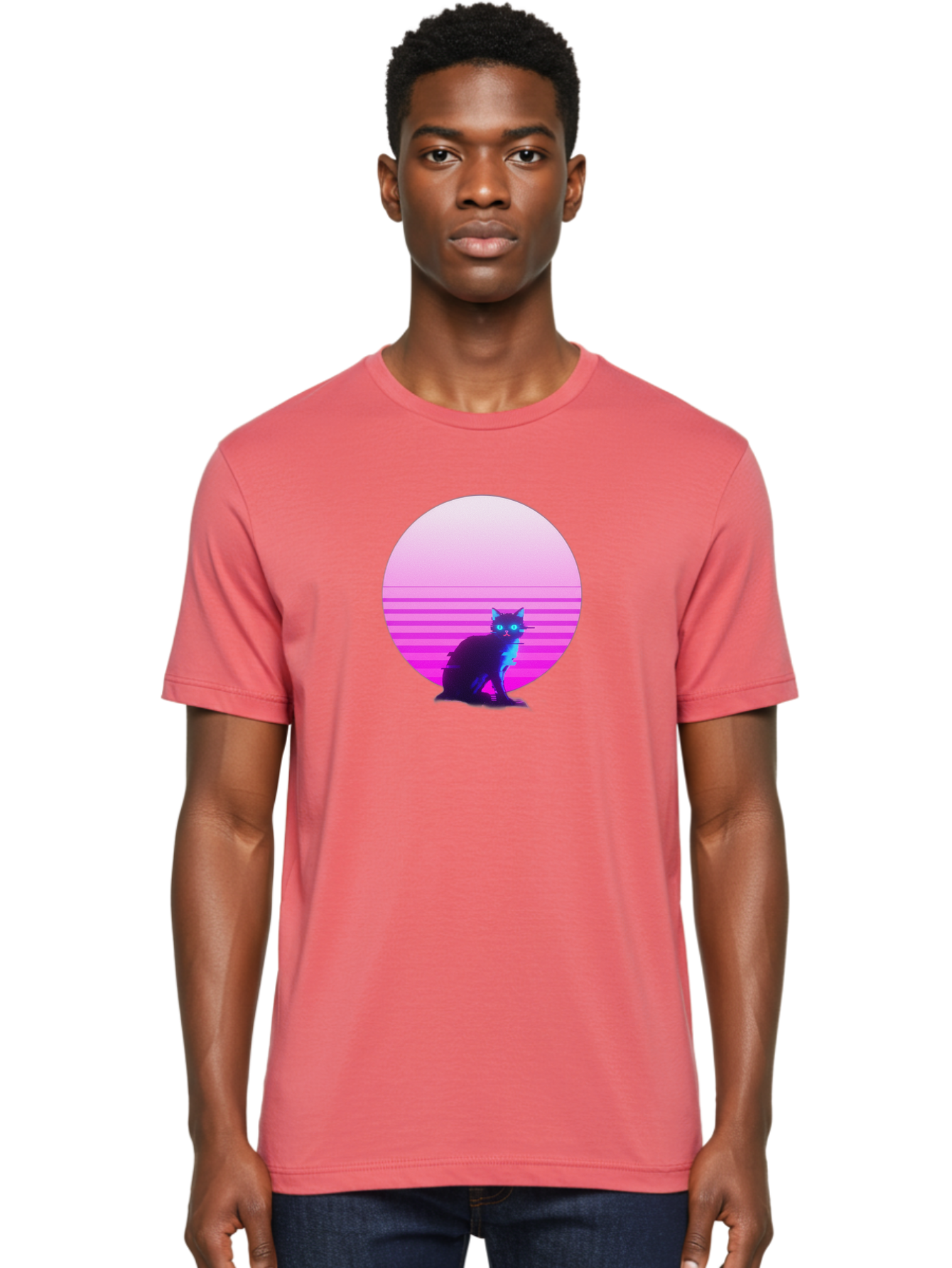 Vaporwave-Cat Men'S Graphic Tee, 100% Cotton, Comfortable Casual Summer Wear, Machine Washable, Vintage Camera, Old Camera, Antique Camera, Black Camera, Classic Photography, Photography Equipment, Nostalgic Device, Film Camera, Camera Art Baj290