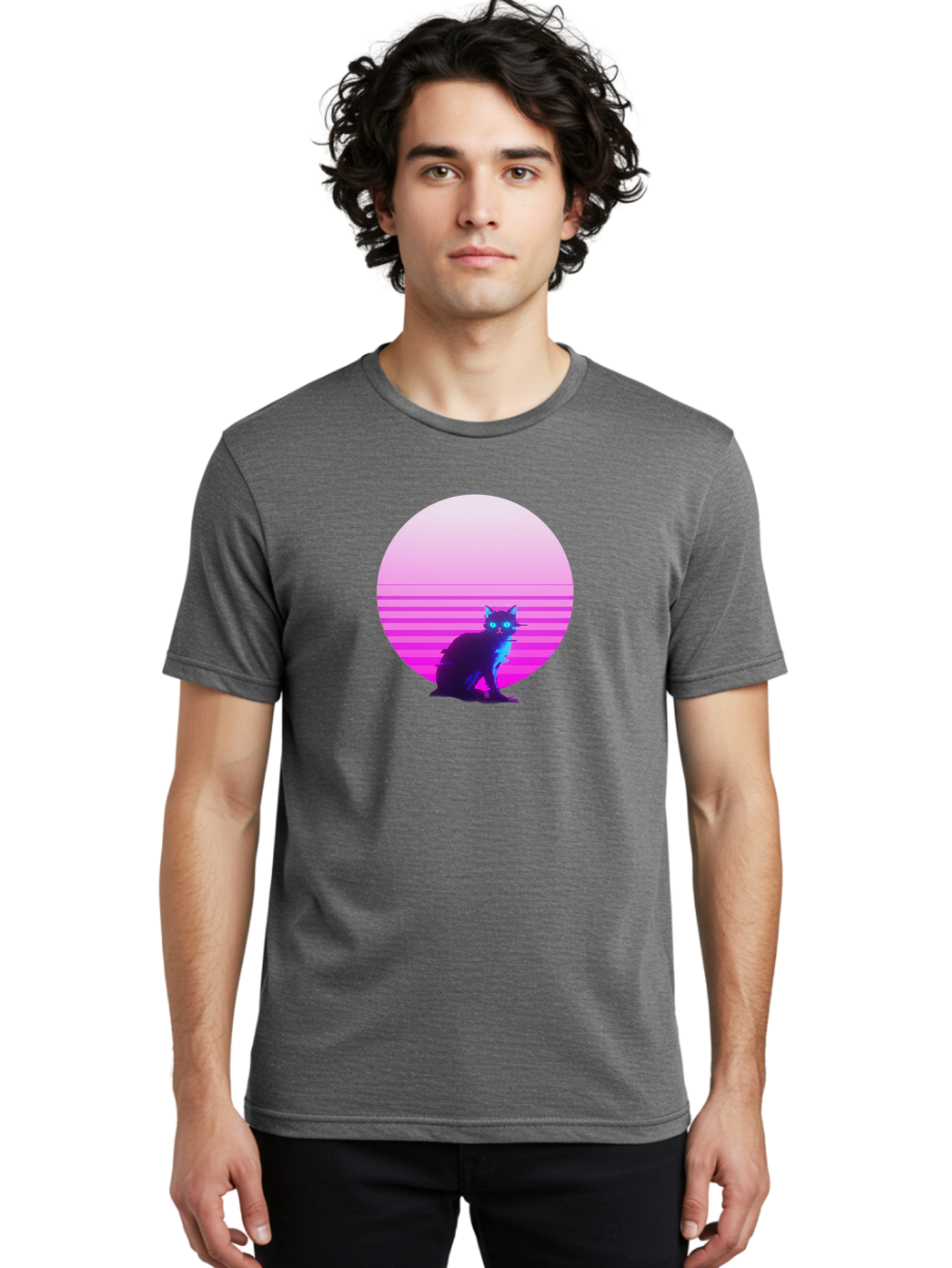 Vaporwave-Cat Men'S Graphic Tee, 100% Cotton, Comfortable Casual Summer Wear, Machine Washable, Vintage Camera, Old Camera, Antique Camera, Black Camera, Classic Photography, Photography Equipment, Nostalgic Device, Film Camera, Camera Art Baj290
