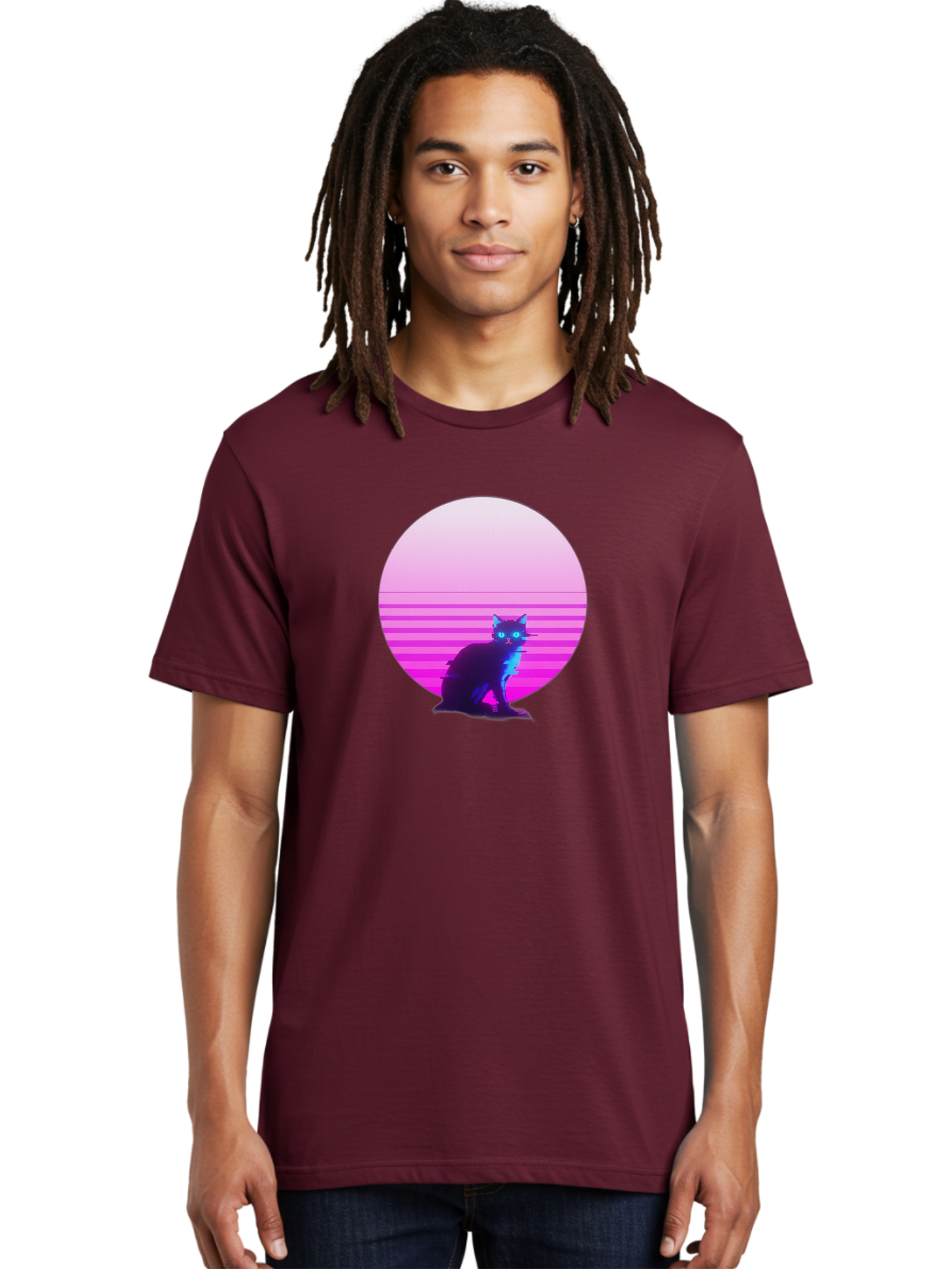 Vaporwave-Cat Men'S Graphic Tee, 100% Cotton, Comfortable Casual Summer Wear, Machine Washable, Vintage Camera, Old Camera, Antique Camera, Black Camera, Classic Photography, Photography Equipment, Nostalgic Device, Film Camera, Camera Art Baj290