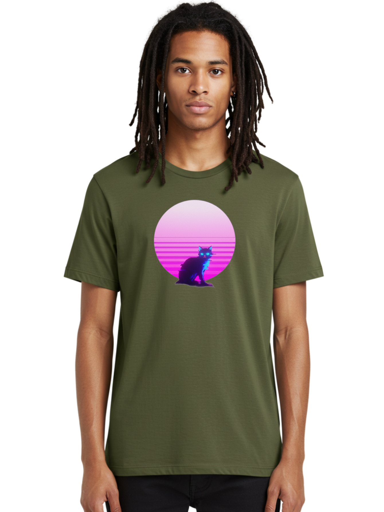 Vaporwave-Cat Men'S Graphic Tee, 100% Cotton, Comfortable Casual Summer Wear, Machine Washable, Vintage Camera, Old Camera, Antique Camera, Black Camera, Classic Photography, Photography Equipment, Nostalgic Device, Film Camera, Camera Art Baj290