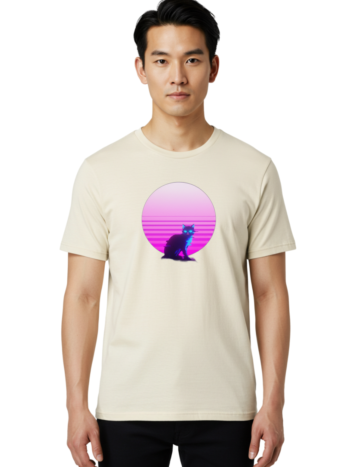 Vaporwave-Cat Men'S Graphic Tee, 100% Cotton, Comfortable Casual Summer Wear, Machine Washable, Vintage Camera, Old Camera, Antique Camera, Black Camera, Classic Photography, Photography Equipment, Nostalgic Device, Film Camera, Camera Art Baj290