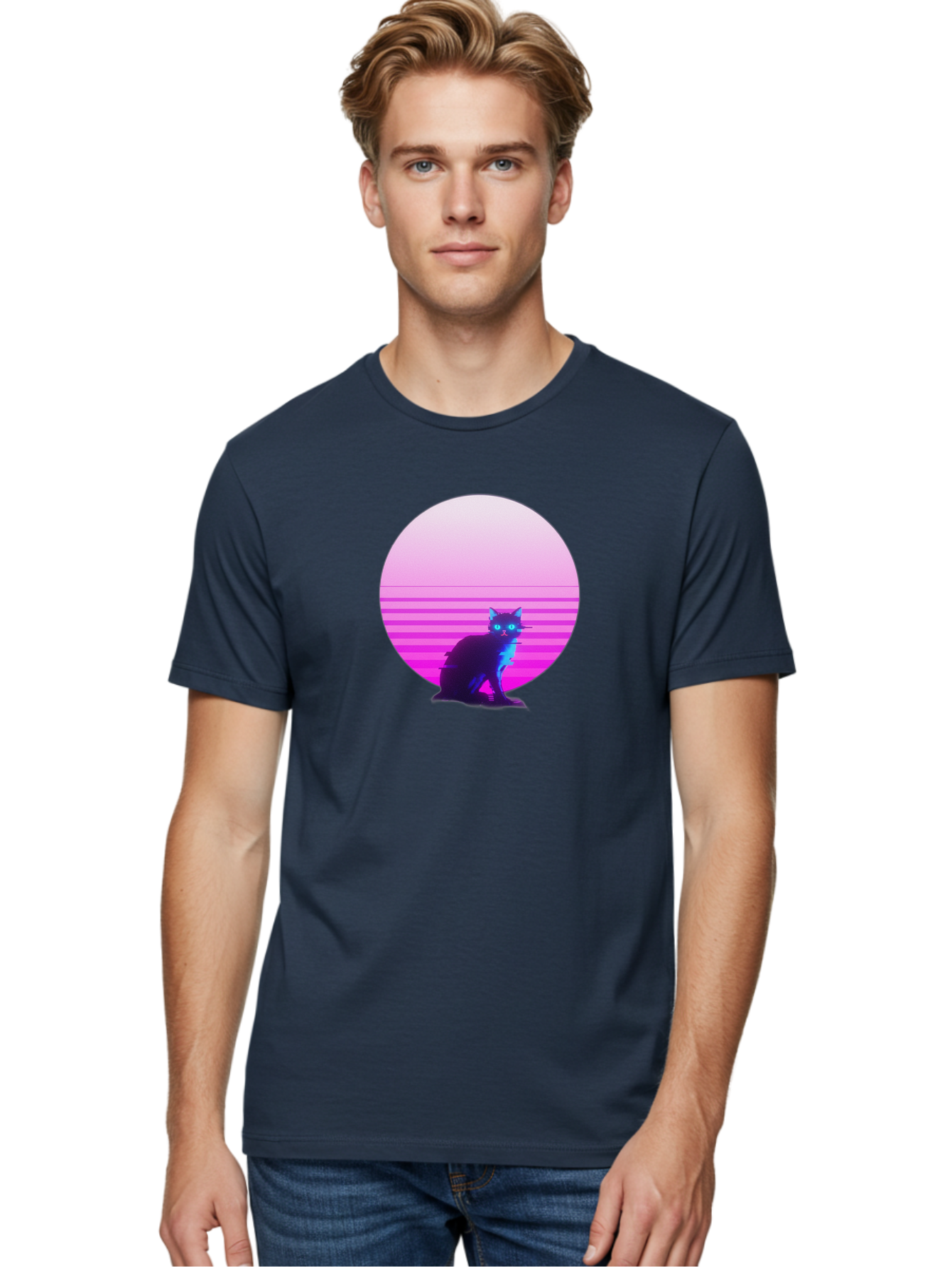 Vaporwave-Cat Men'S Graphic Tee, 100% Cotton, Comfortable Casual Summer Wear, Machine Washable, Vintage Camera, Old Camera, Antique Camera, Black Camera, Classic Photography, Photography Equipment, Nostalgic Device, Film Camera, Camera Art Baj290