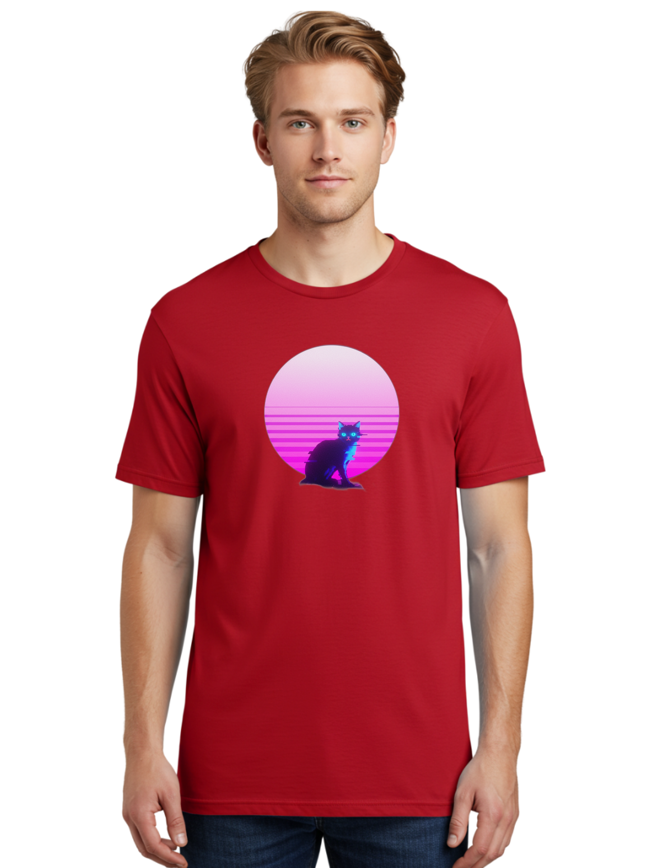 Vaporwave-Cat Men'S Graphic Tee, 100% Cotton, Comfortable Casual Summer Wear, Machine Washable, Vintage Camera, Old Camera, Antique Camera, Black Camera, Classic Photography, Photography Equipment, Nostalgic Device, Film Camera, Camera Art Baj290