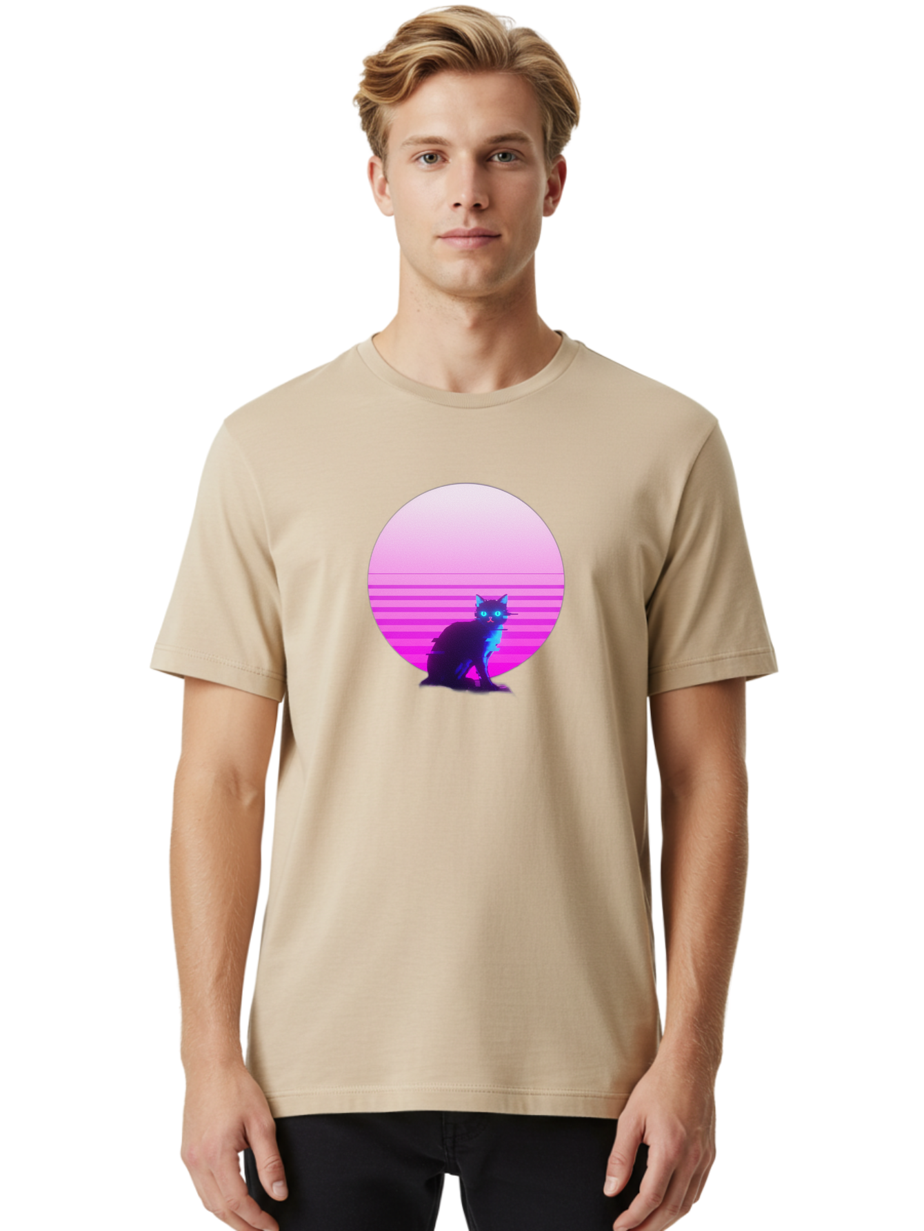 Vaporwave-Cat Men'S Graphic Tee, 100% Cotton, Comfortable Casual Summer Wear, Machine Washable, Vintage Camera, Old Camera, Antique Camera, Black Camera, Classic Photography, Photography Equipment, Nostalgic Device, Film Camera, Camera Art Baj290