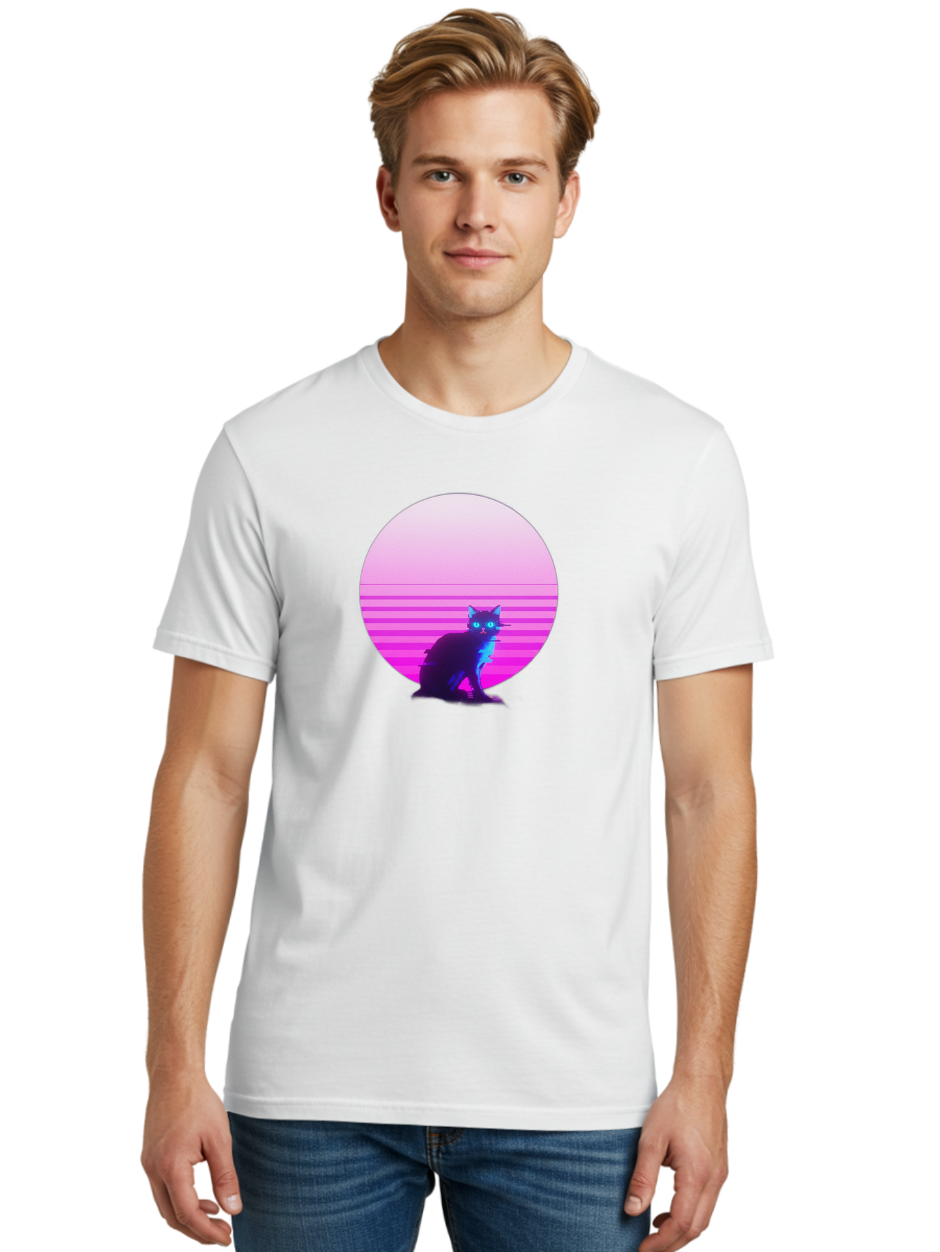 Vaporwave-Cat Men'S Graphic Tee, 100% Cotton, Comfortable Casual Summer Wear, Machine Washable, Vintage Camera, Old Camera, Antique Camera, Black Camera, Classic Photography, Photography Equipment, Nostalgic Device, Film Camera, Camera Art Baj290