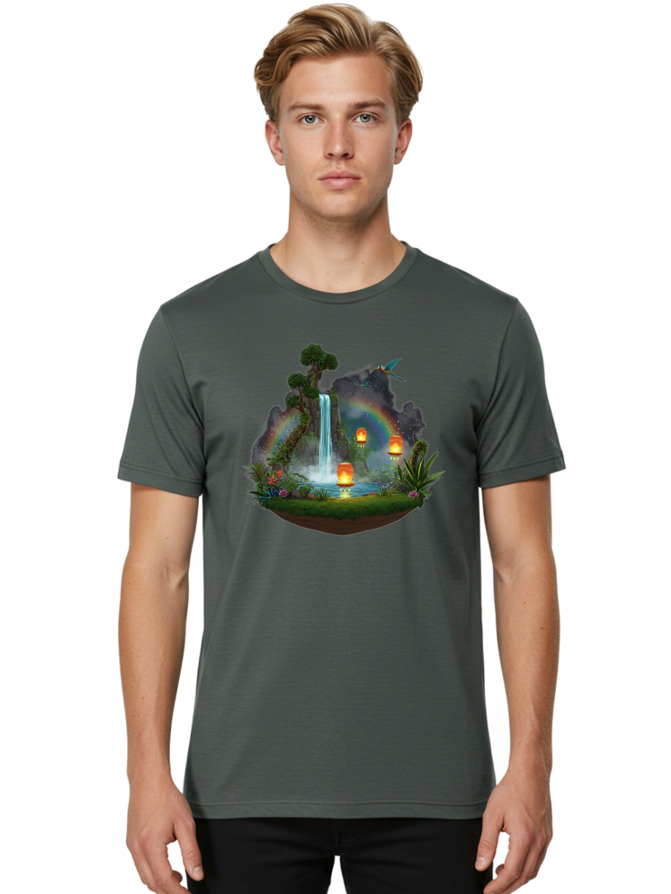 Waterfall-Scene Men'S Graphic Tee, 100% Cotton, Comfortable Casual Summer Wear, Machine Washable, Vintage Camera, Old Camera, Antique Camera, Black Camera, Classic Photography, Photography Equipment, Nostalgic Device, Film Camera, Camera Art Baj293