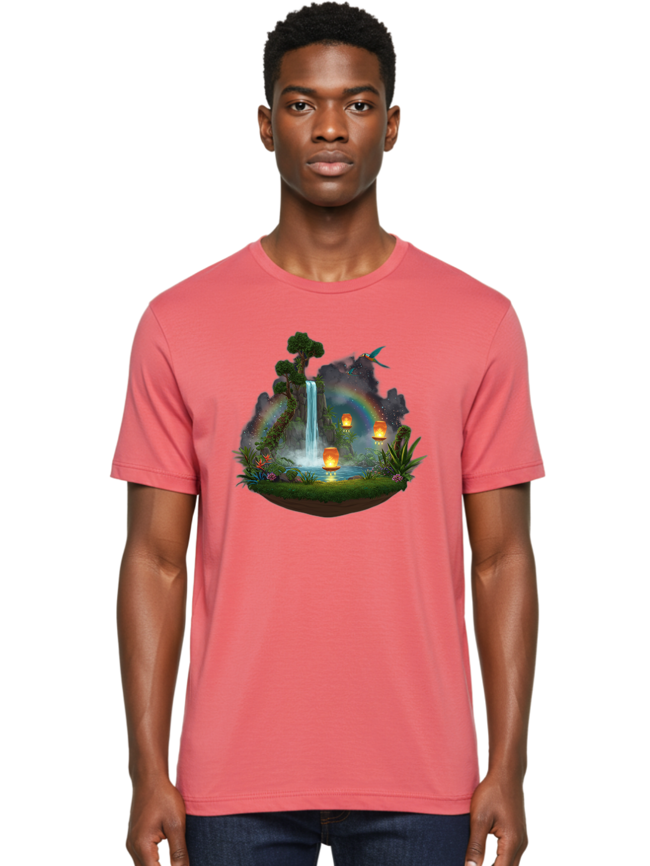 Waterfall-Scene Men'S Graphic Tee, 100% Cotton, Comfortable Casual Summer Wear, Machine Washable, Vintage Camera, Old Camera, Antique Camera, Black Camera, Classic Photography, Photography Equipment, Nostalgic Device, Film Camera, Camera Art Baj293