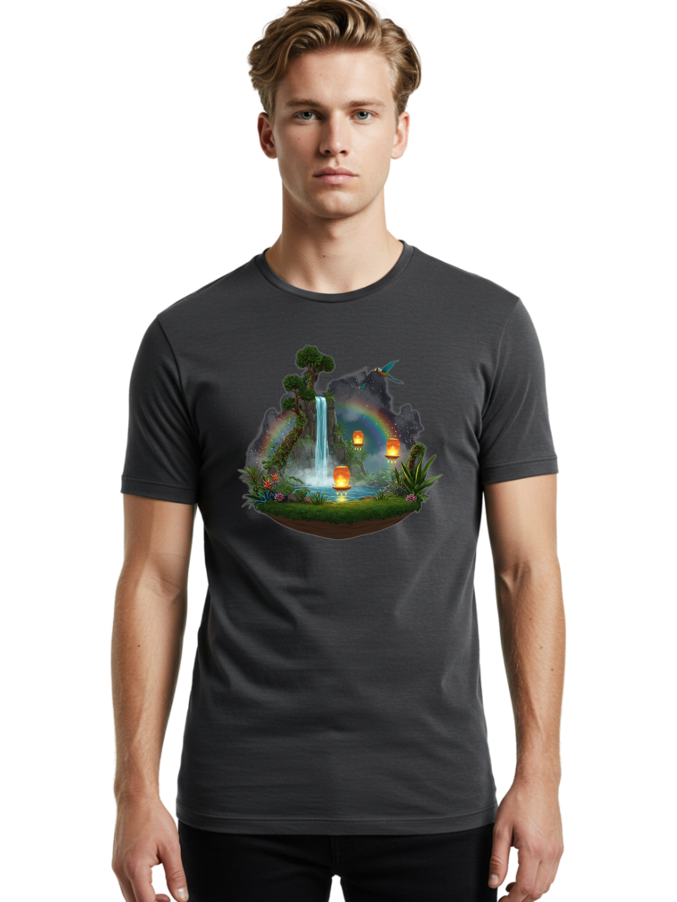 Waterfall-Scene Men'S Graphic Tee, 100% Cotton, Comfortable Casual Summer Wear, Machine Washable, Vintage Camera, Old Camera, Antique Camera, Black Camera, Classic Photography, Photography Equipment, Nostalgic Device, Film Camera, Camera Art Baj293