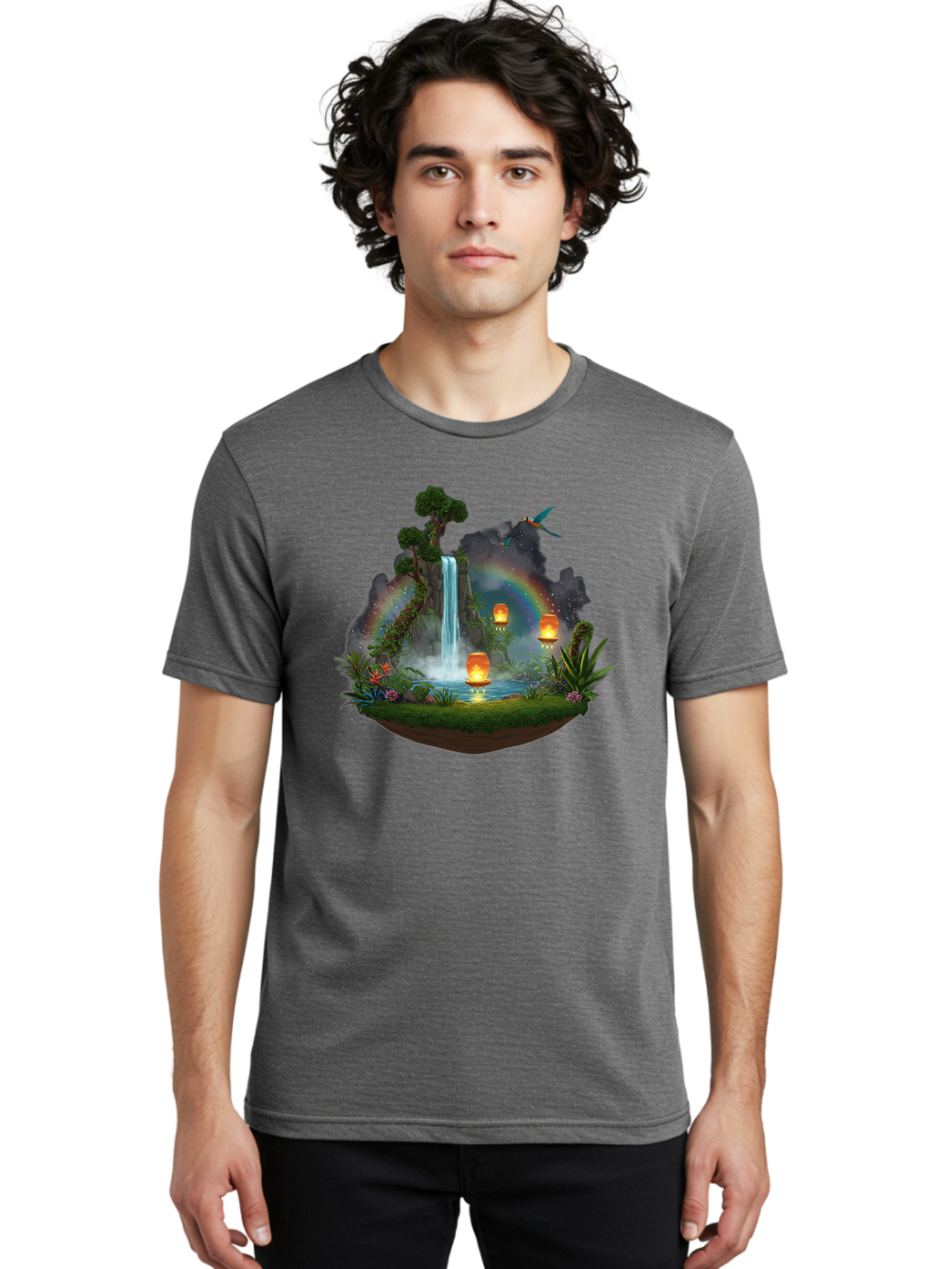 Waterfall-Scene Men'S Graphic Tee, 100% Cotton, Comfortable Casual Summer Wear, Machine Washable, Vintage Camera, Old Camera, Antique Camera, Black Camera, Classic Photography, Photography Equipment, Nostalgic Device, Film Camera, Camera Art Baj293