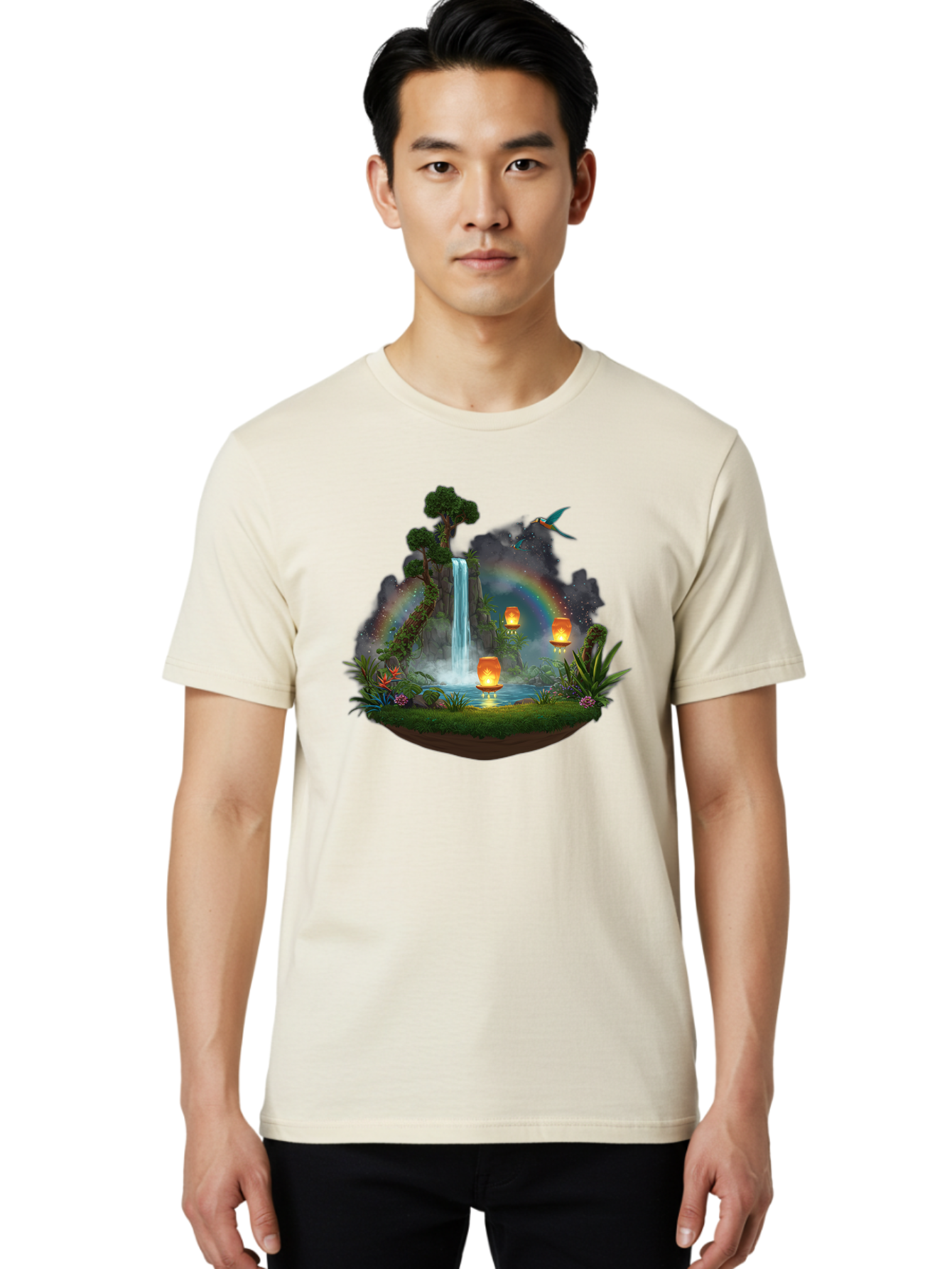 Waterfall-Scene Men'S Graphic Tee, 100% Cotton, Comfortable Casual Summer Wear, Machine Washable, Vintage Camera, Old Camera, Antique Camera, Black Camera, Classic Photography, Photography Equipment, Nostalgic Device, Film Camera, Camera Art Baj293