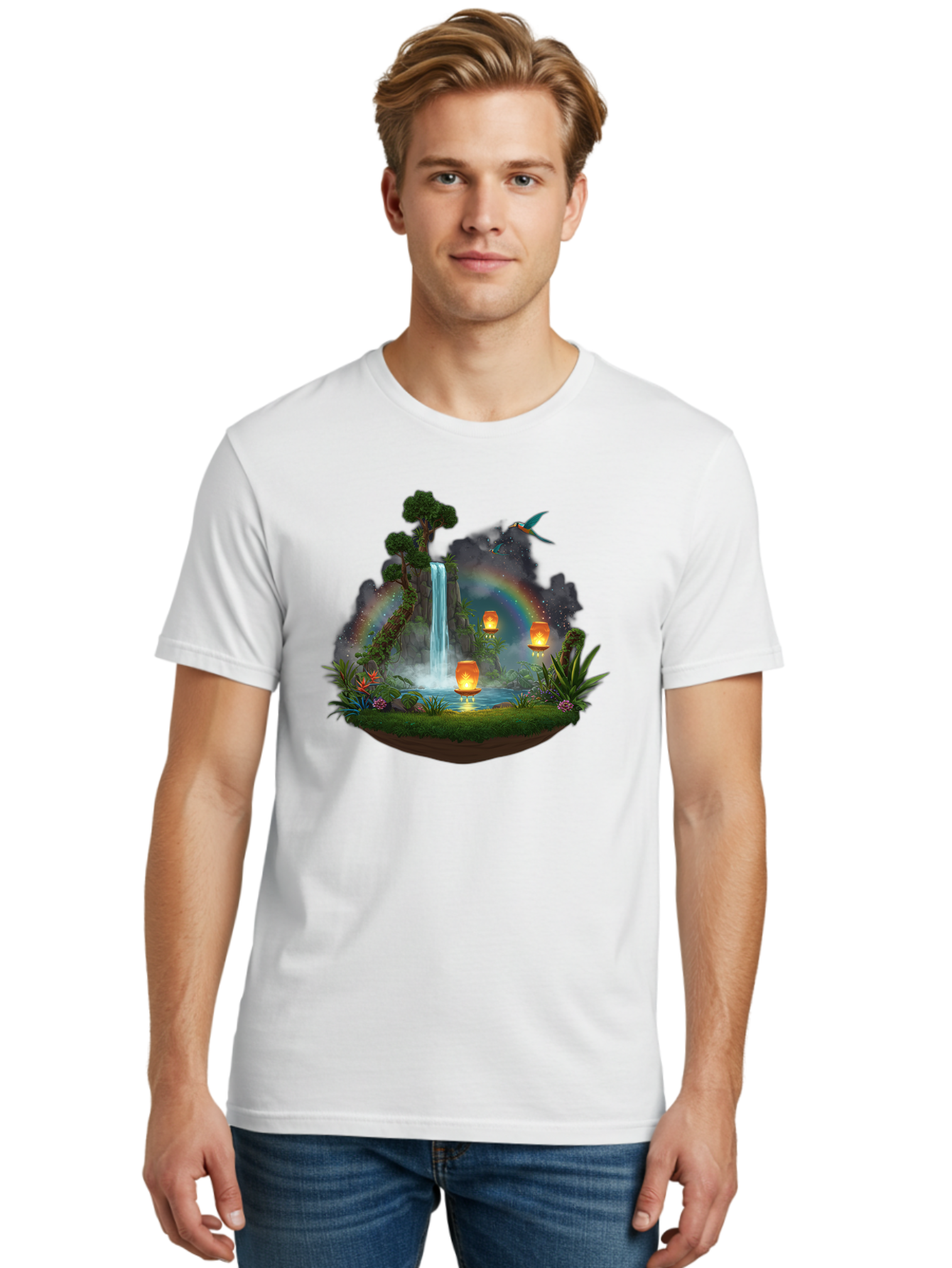Waterfall-Scene Men'S Graphic Tee, 100% Cotton, Comfortable Casual Summer Wear, Machine Washable, Vintage Camera, Old Camera, Antique Camera, Black Camera, Classic Photography, Photography Equipment, Nostalgic Device, Film Camera, Camera Art Baj293