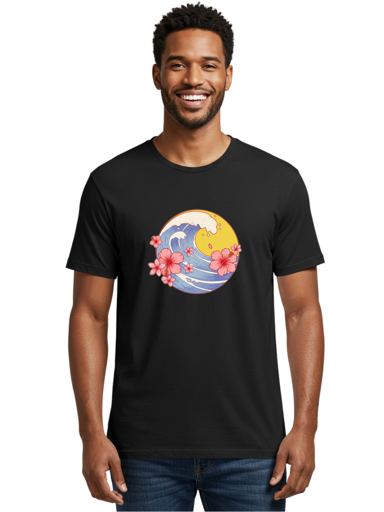 Wave-And-Cherry-Blossoms Men'S Graphic Tee, 100% Cotton, Comfortable Casual Summer Wear, Machine Washable, Vintage Camera, Old Camera, Antique Camera, Black Camera, Classic Photography, Photography Equipment, Nostalgic Device, Film Camera, Baj294