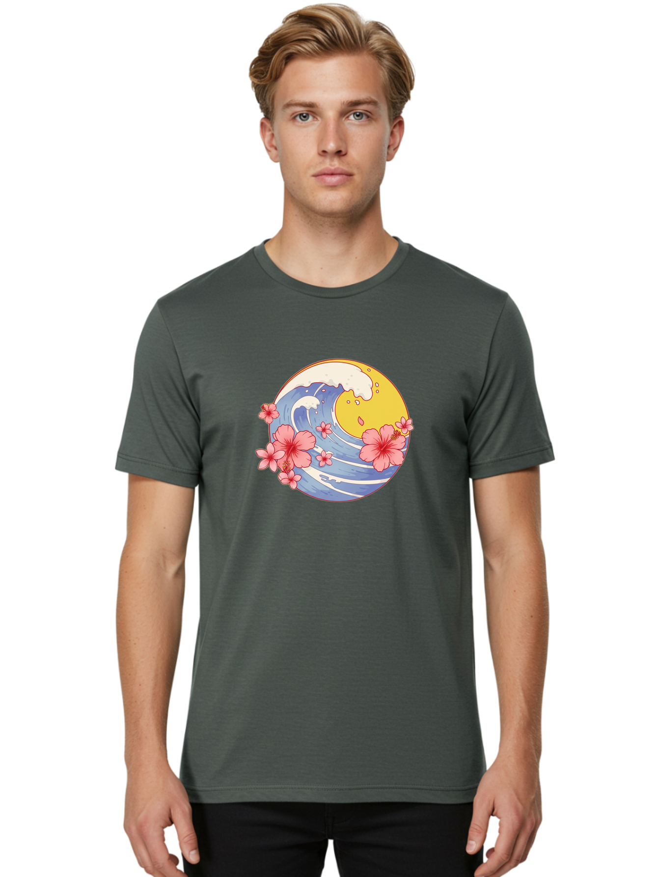 Wave-And-Cherry-Blossoms Men'S Graphic Tee, 100% Cotton, Comfortable Casual Summer Wear, Machine Washable, Vintage Camera, Old Camera, Antique Camera, Black Camera, Classic Photography, Photography Equipment, Nostalgic Device, Film Camera, Baj294