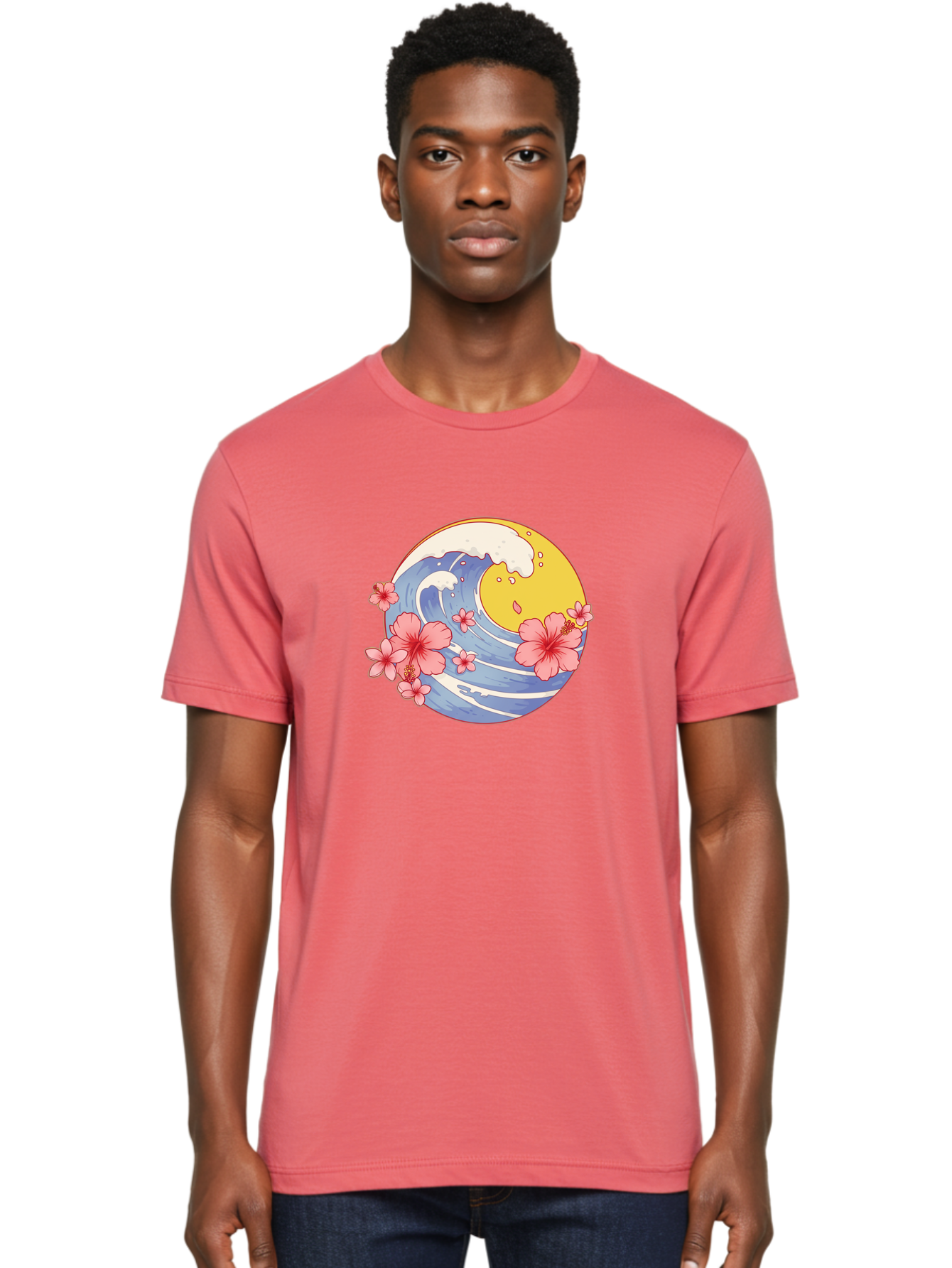 Wave-And-Cherry-Blossoms Men'S Graphic Tee, 100% Cotton, Comfortable Casual Summer Wear, Machine Washable, Vintage Camera, Old Camera, Antique Camera, Black Camera, Classic Photography, Photography Equipment, Nostalgic Device, Film Camera, Baj294