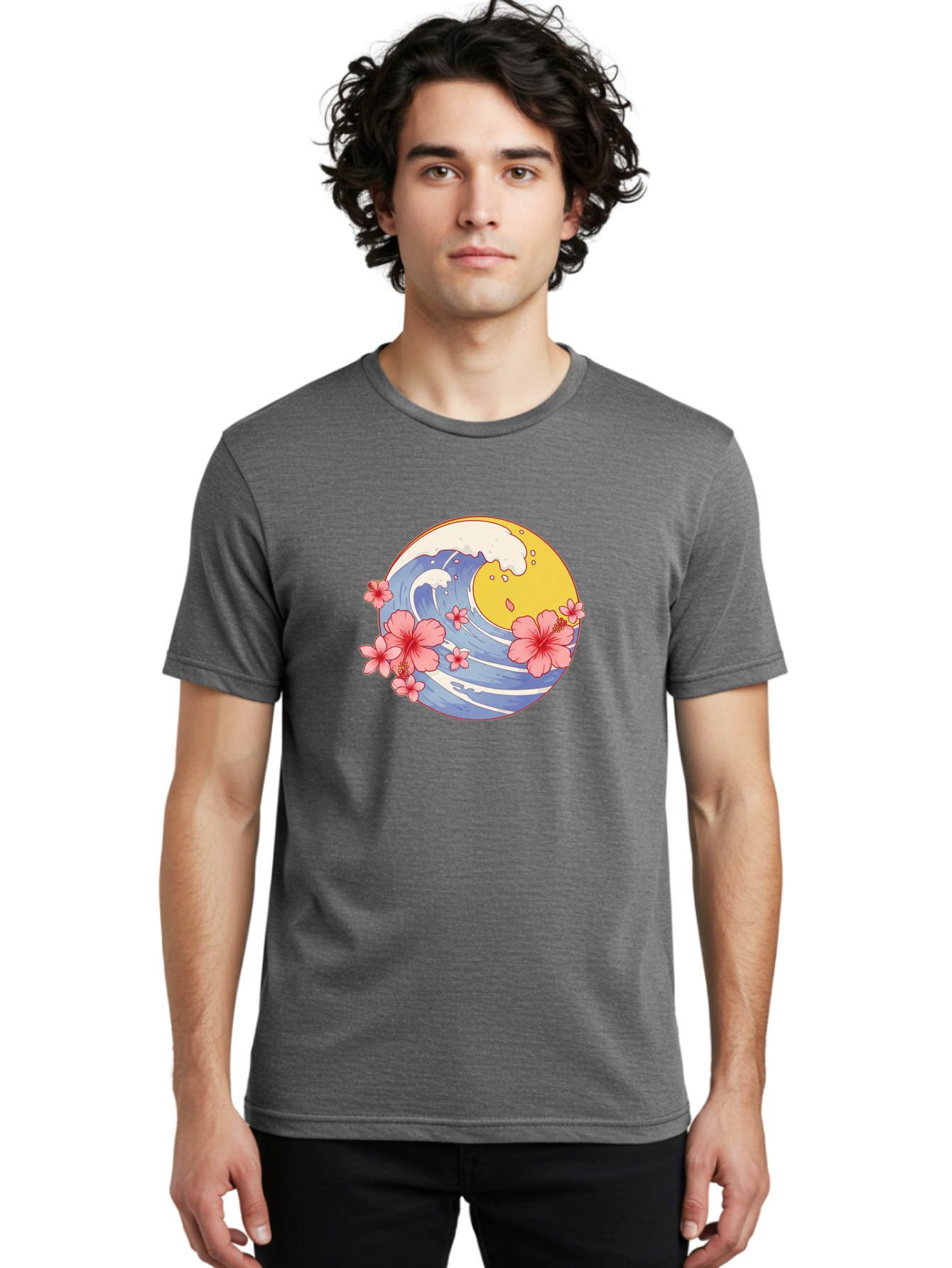Wave-And-Cherry-Blossoms Men'S Graphic Tee, 100% Cotton, Comfortable Casual Summer Wear, Machine Washable, Vintage Camera, Old Camera, Antique Camera, Black Camera, Classic Photography, Photography Equipment, Nostalgic Device, Film Camera, Baj294