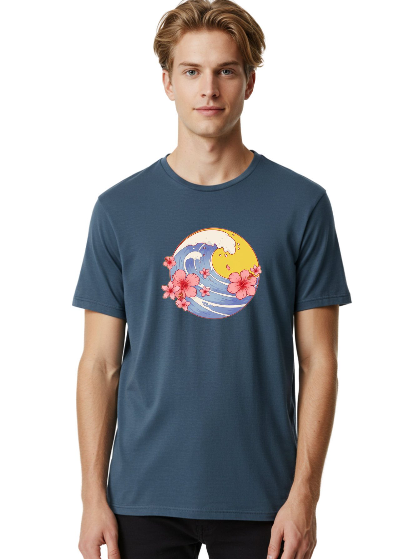 Wave-And-Cherry-Blossoms Men'S Graphic Tee, 100% Cotton, Comfortable Casual Summer Wear, Machine Washable, Vintage Camera, Old Camera, Antique Camera, Black Camera, Classic Photography, Photography Equipment, Nostalgic Device, Film Camera, Baj294
