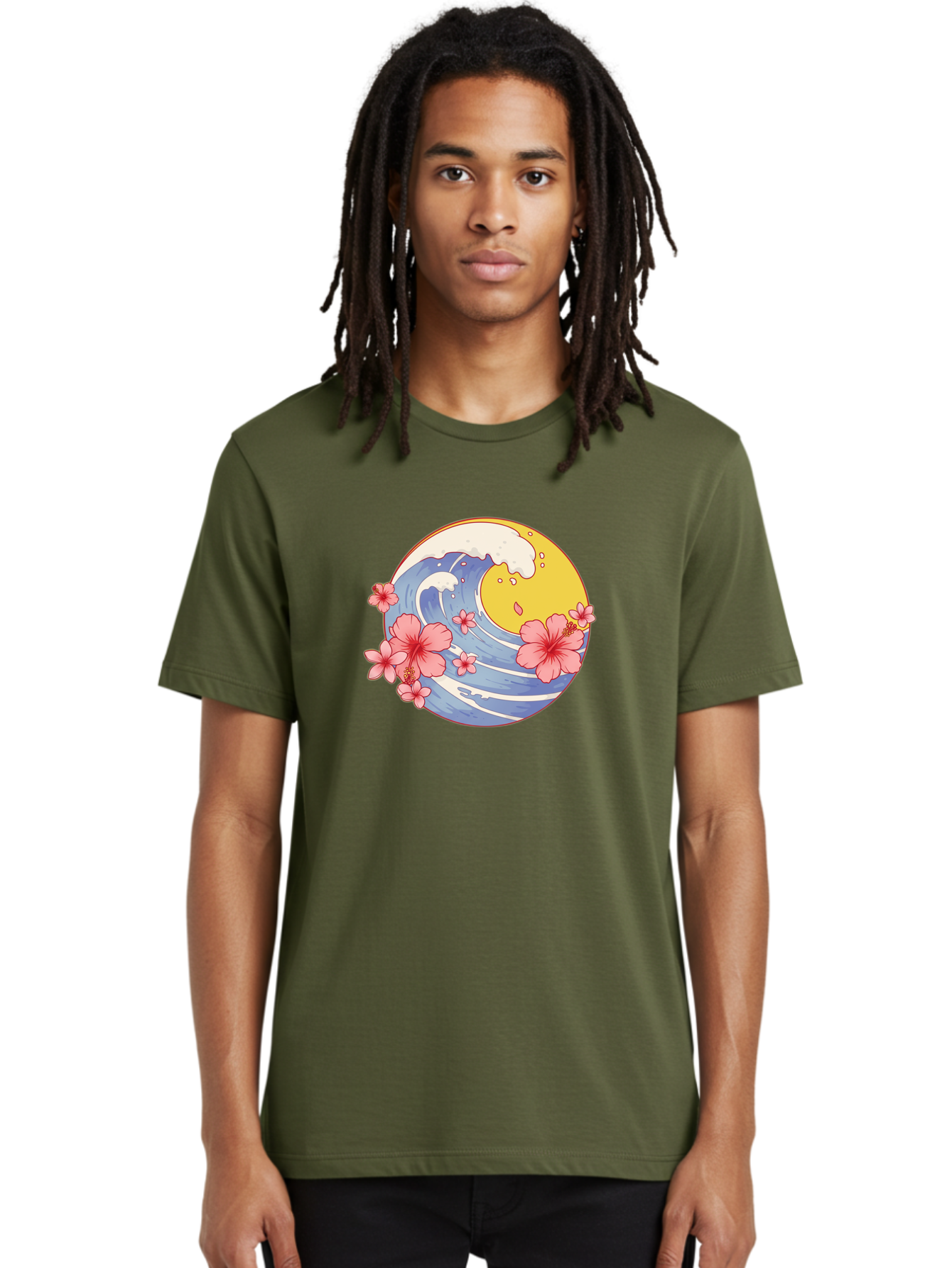 Wave-And-Cherry-Blossoms Men'S Graphic Tee, 100% Cotton, Comfortable Casual Summer Wear, Machine Washable, Vintage Camera, Old Camera, Antique Camera, Black Camera, Classic Photography, Photography Equipment, Nostalgic Device, Film Camera, Baj294