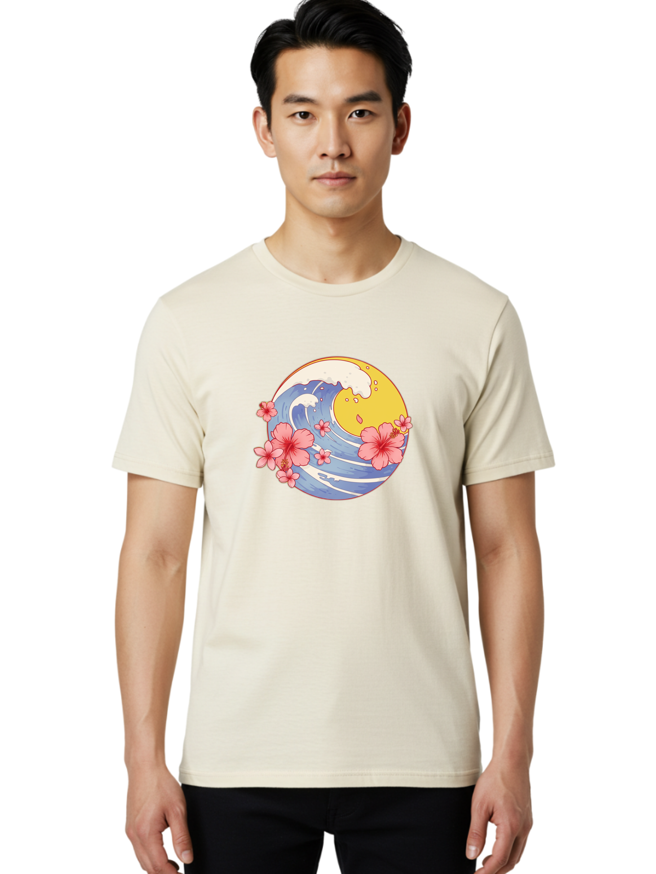 Wave-And-Cherry-Blossoms Men'S Graphic Tee, 100% Cotton, Comfortable Casual Summer Wear, Machine Washable, Vintage Camera, Old Camera, Antique Camera, Black Camera, Classic Photography, Photography Equipment, Nostalgic Device, Film Camera, Baj294